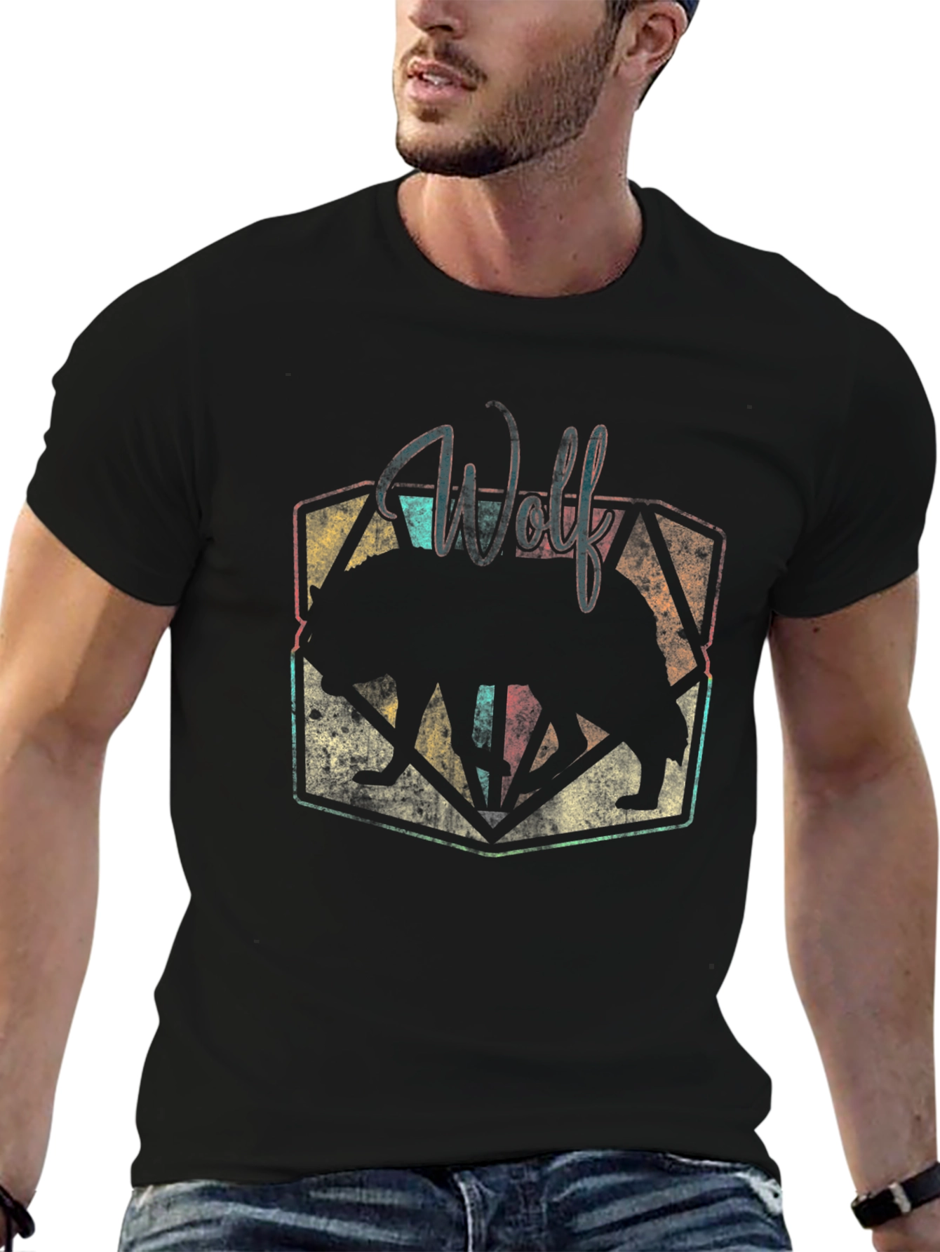 Wolf Graphic Print Black T-Shirt