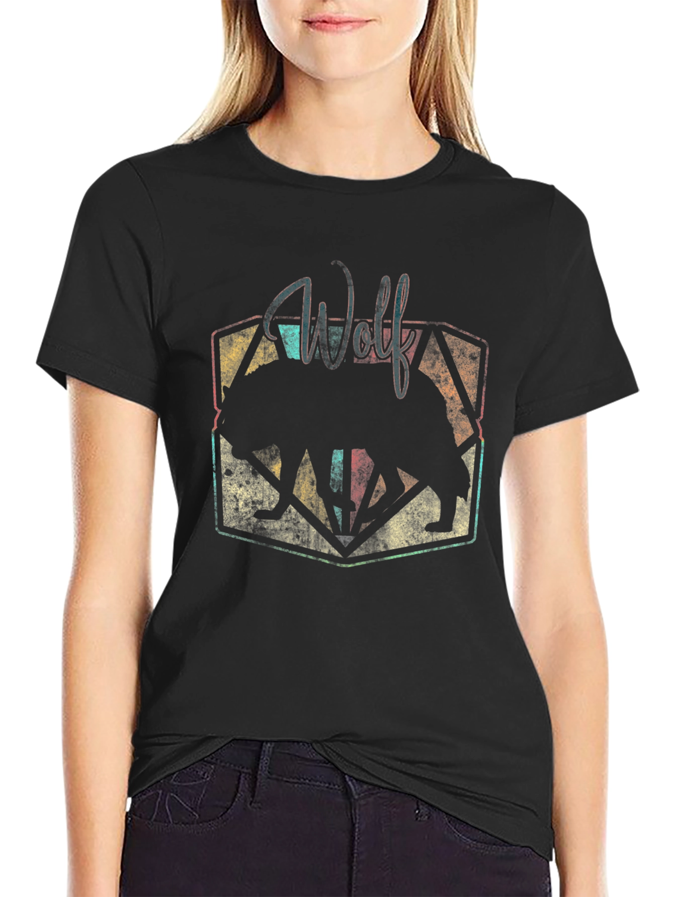 Wolf Graphic Print Black T-Shirt