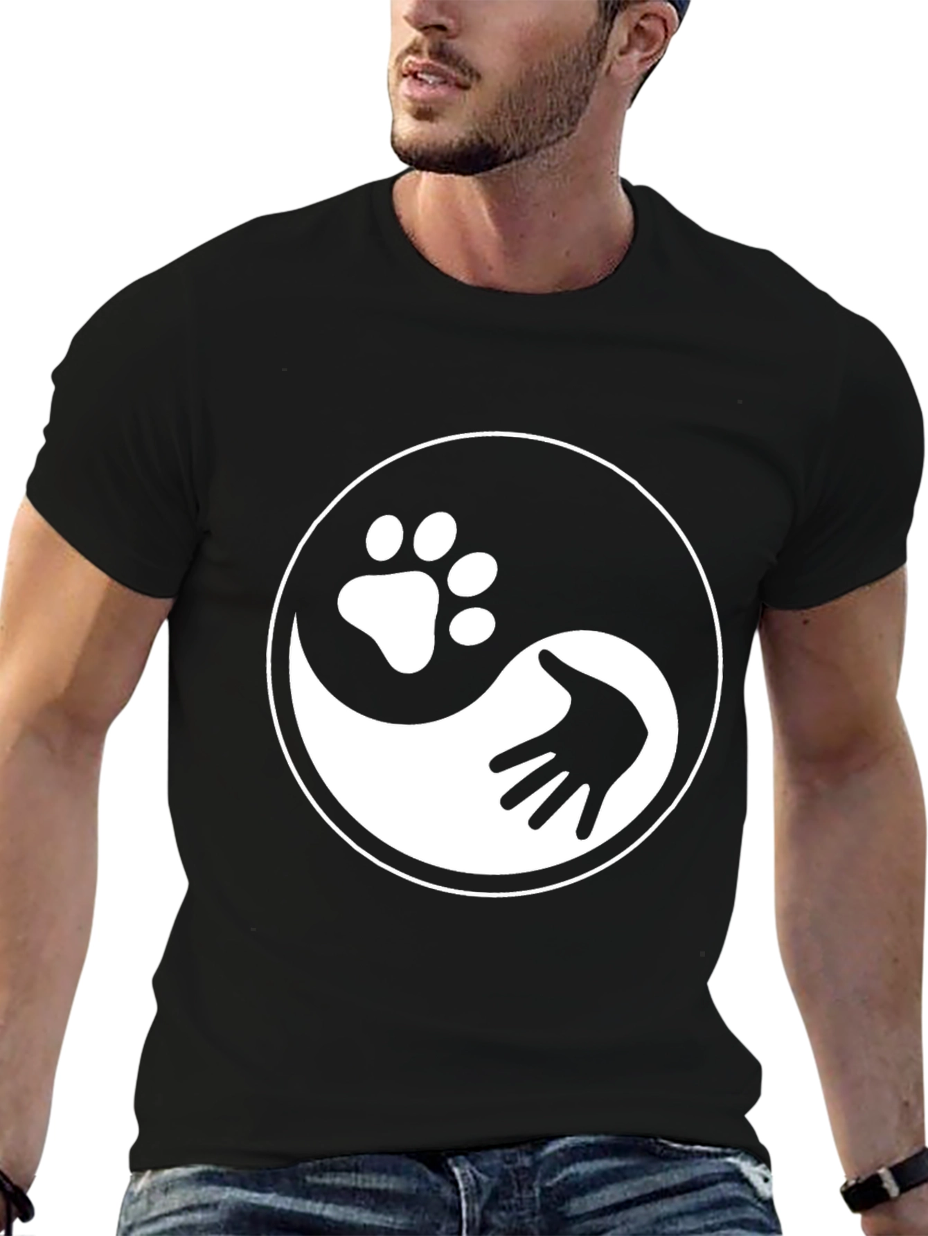 Yin Yang Paw & Hand Print Graphic Tee