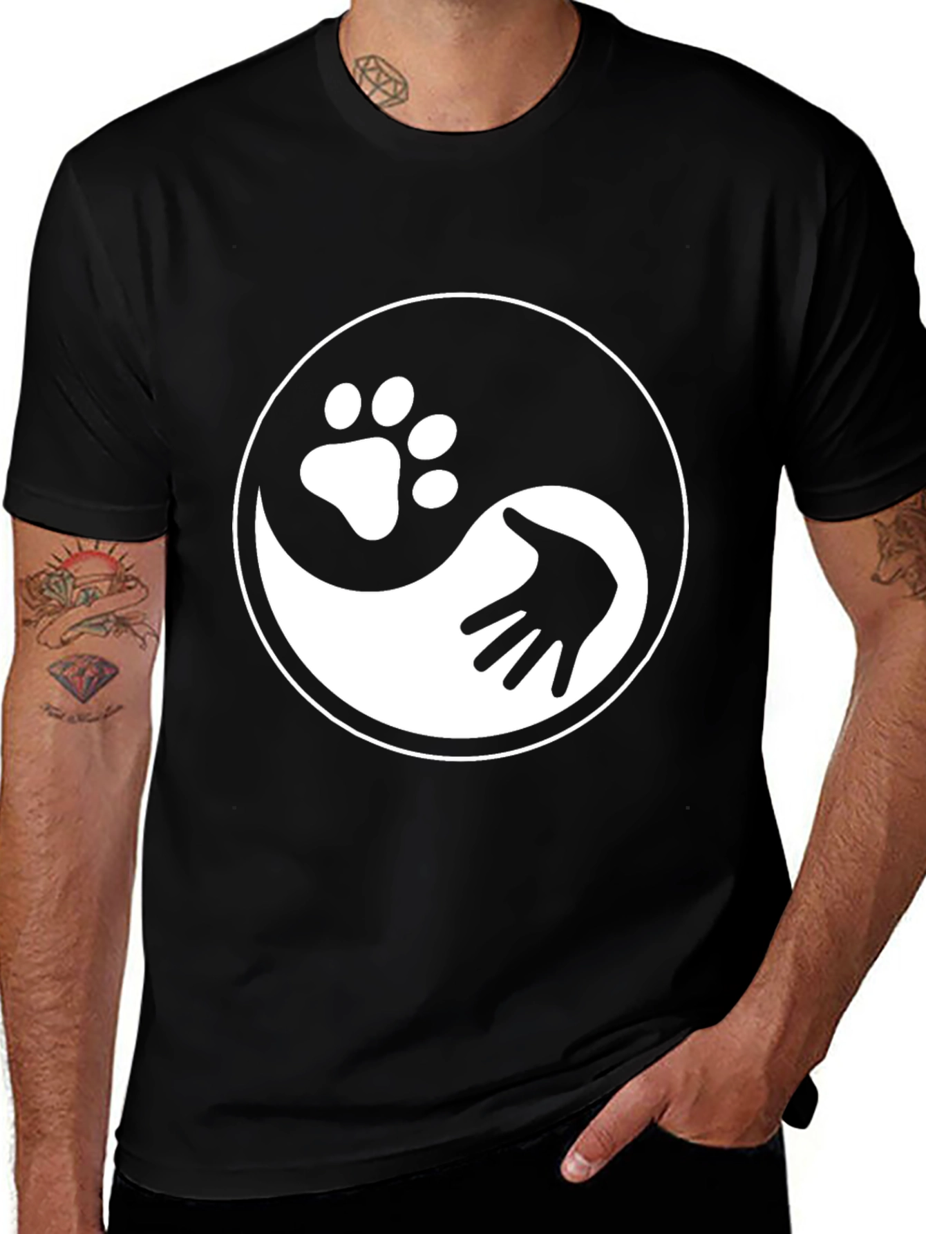 Yin Yang Paw & Hand Print Graphic Tee