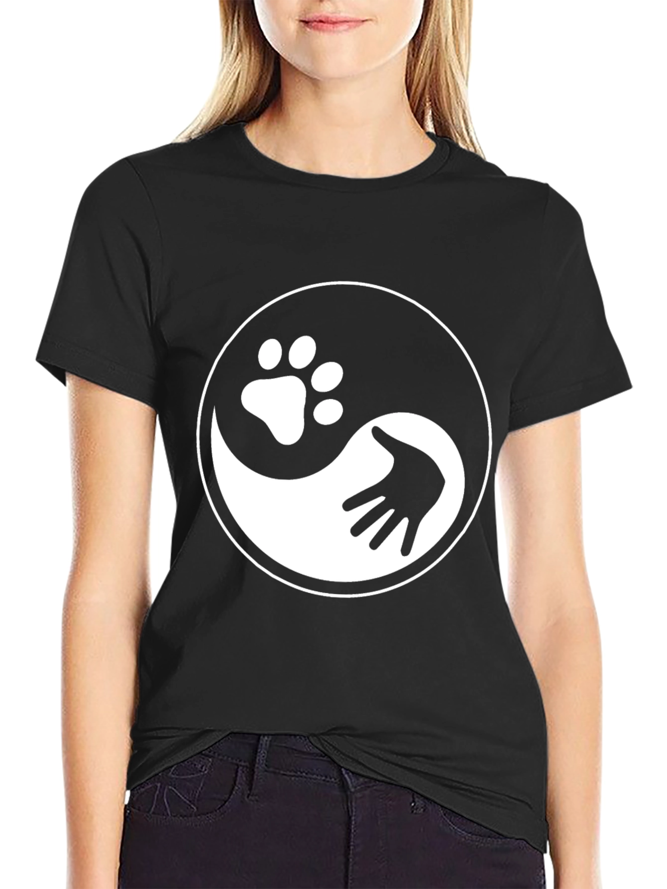 Yin Yang Paw & Hand Print Graphic Tee