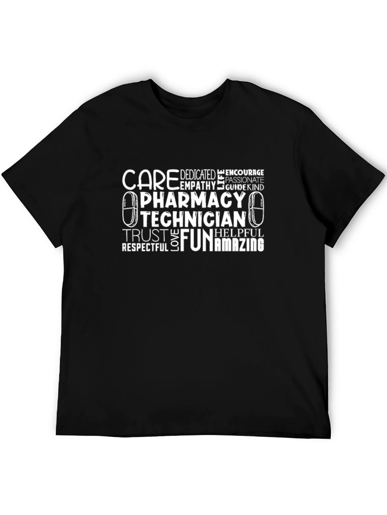 Pharmacy Technician Word Art Black T-Shirt