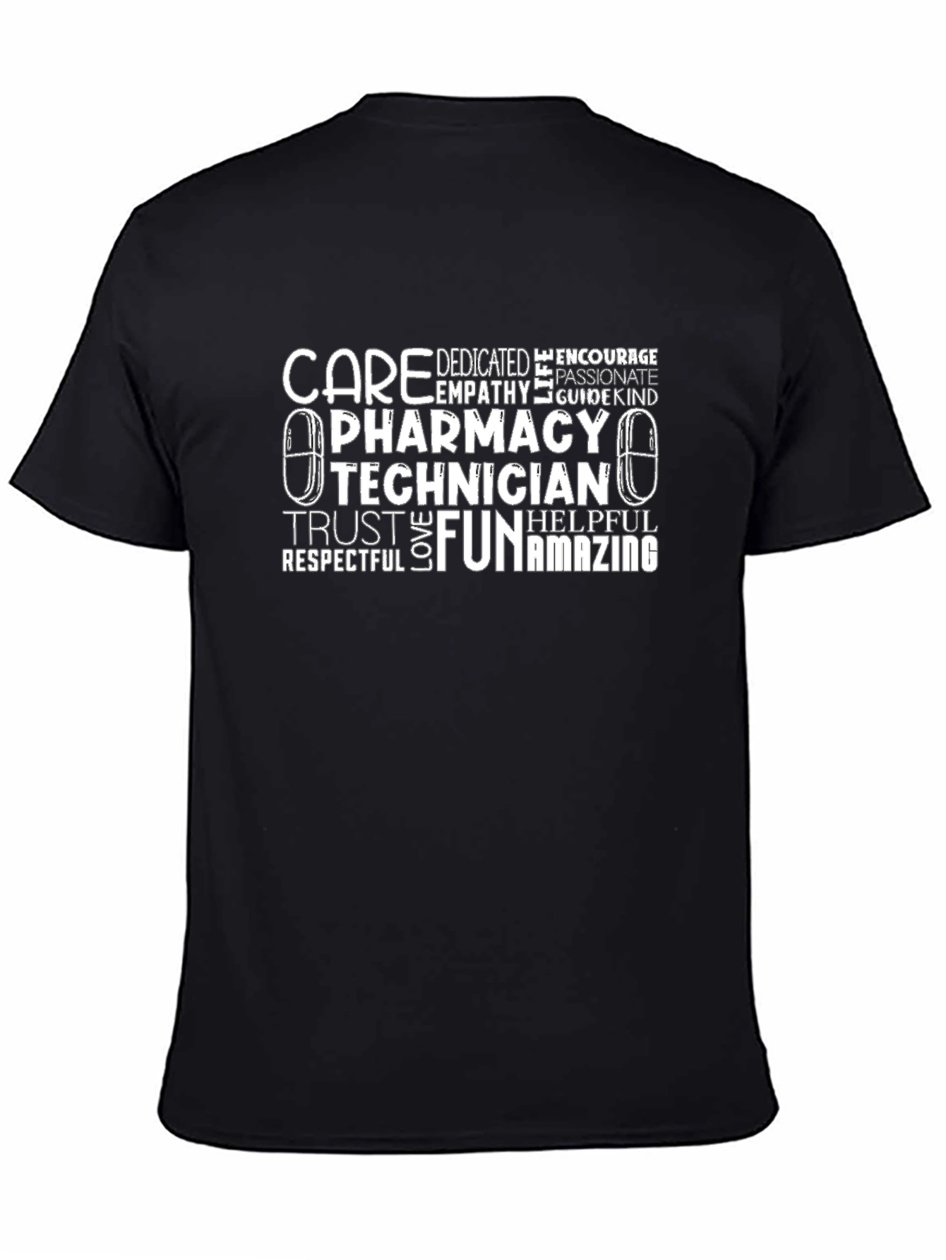 Pharmacy Technician Word Art Black T-Shirt