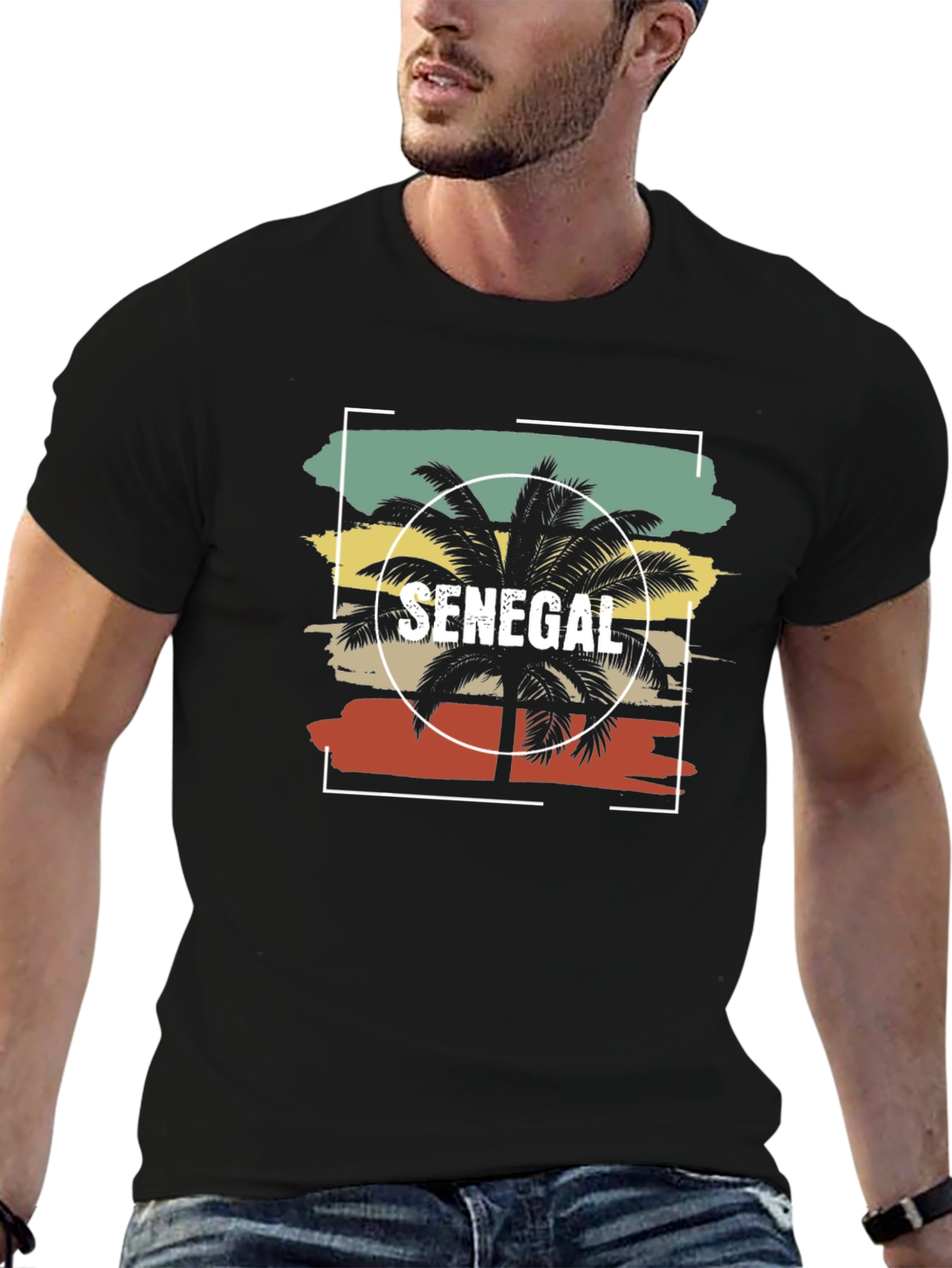 Senegal Palm Tree T-Shirt - Retro Sunset Design