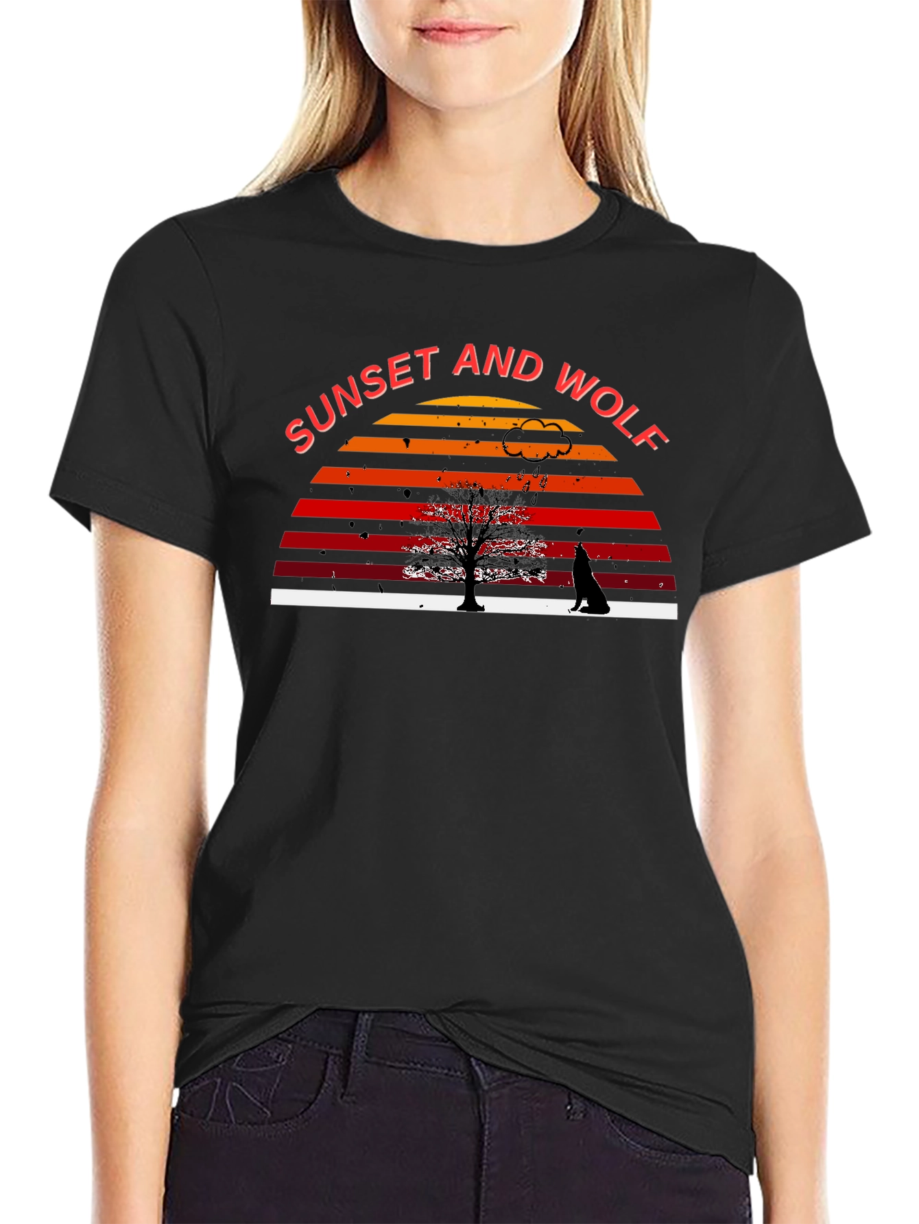 Sunset and Wolf Graphic Tee - Nature Inspired Design
