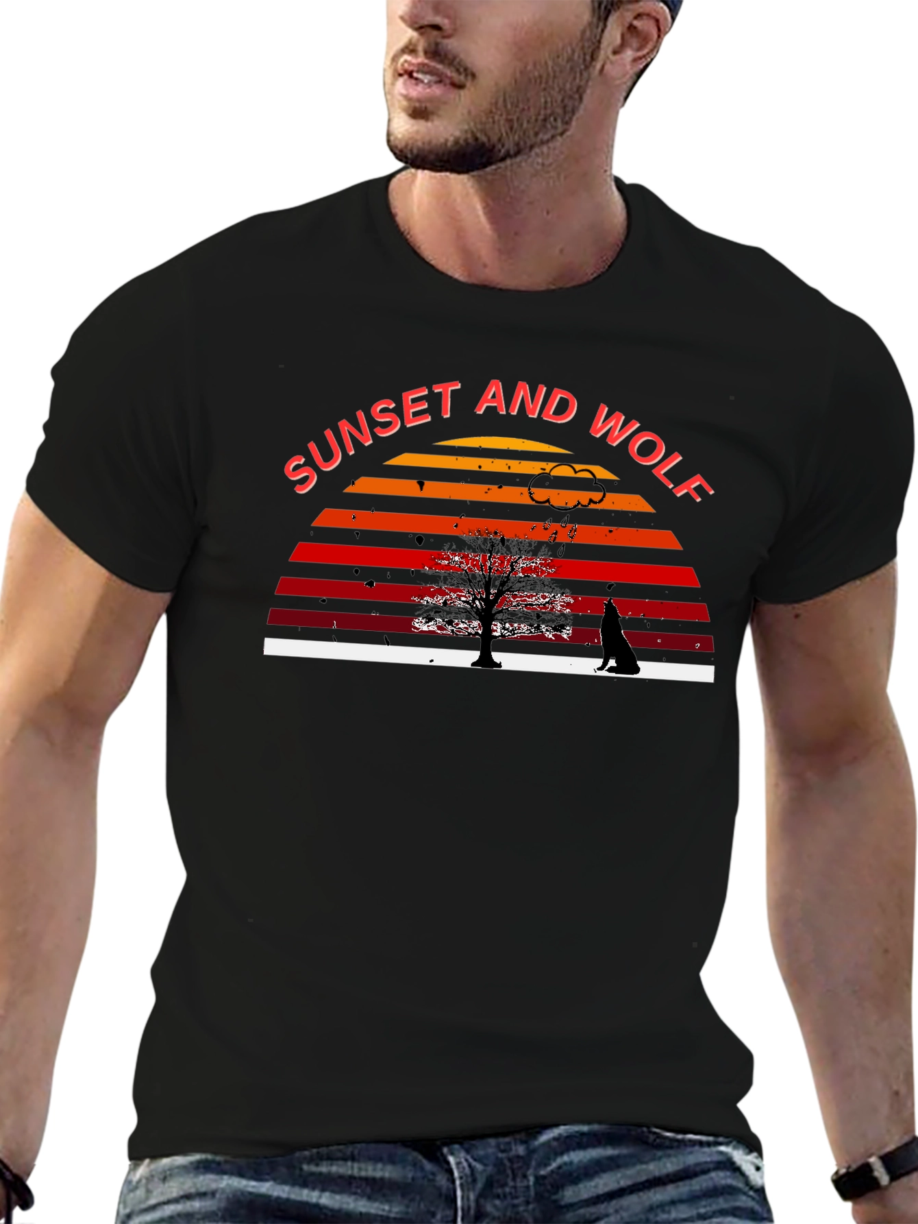 Sunset and Wolf Graphic Tee - Nature Inspired Design