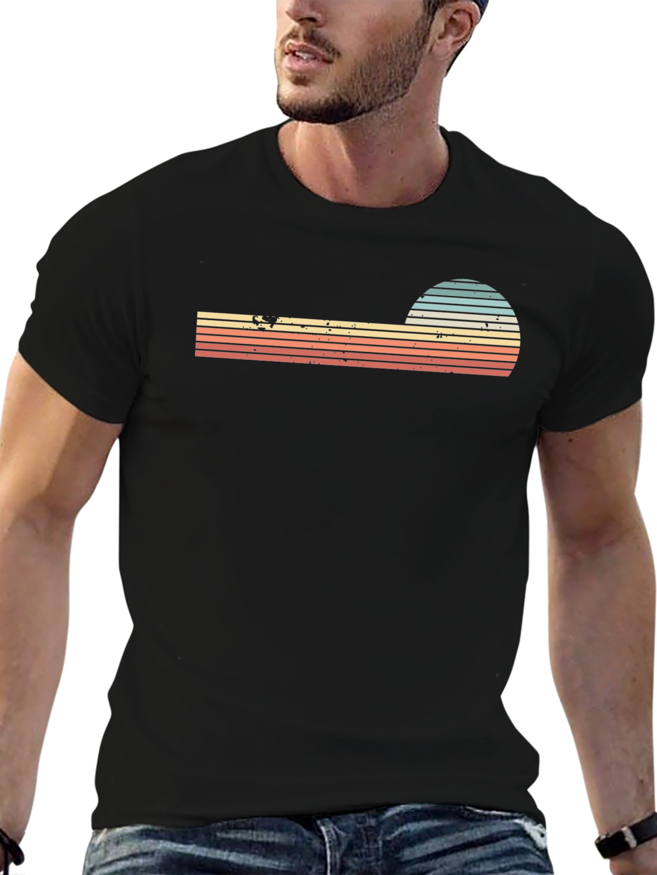 Retro Sunset Striped Graphic T-Shirt