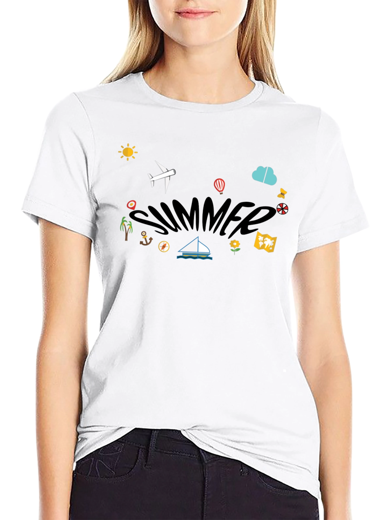 Summer Vacation Graphic T-Shirt - Black