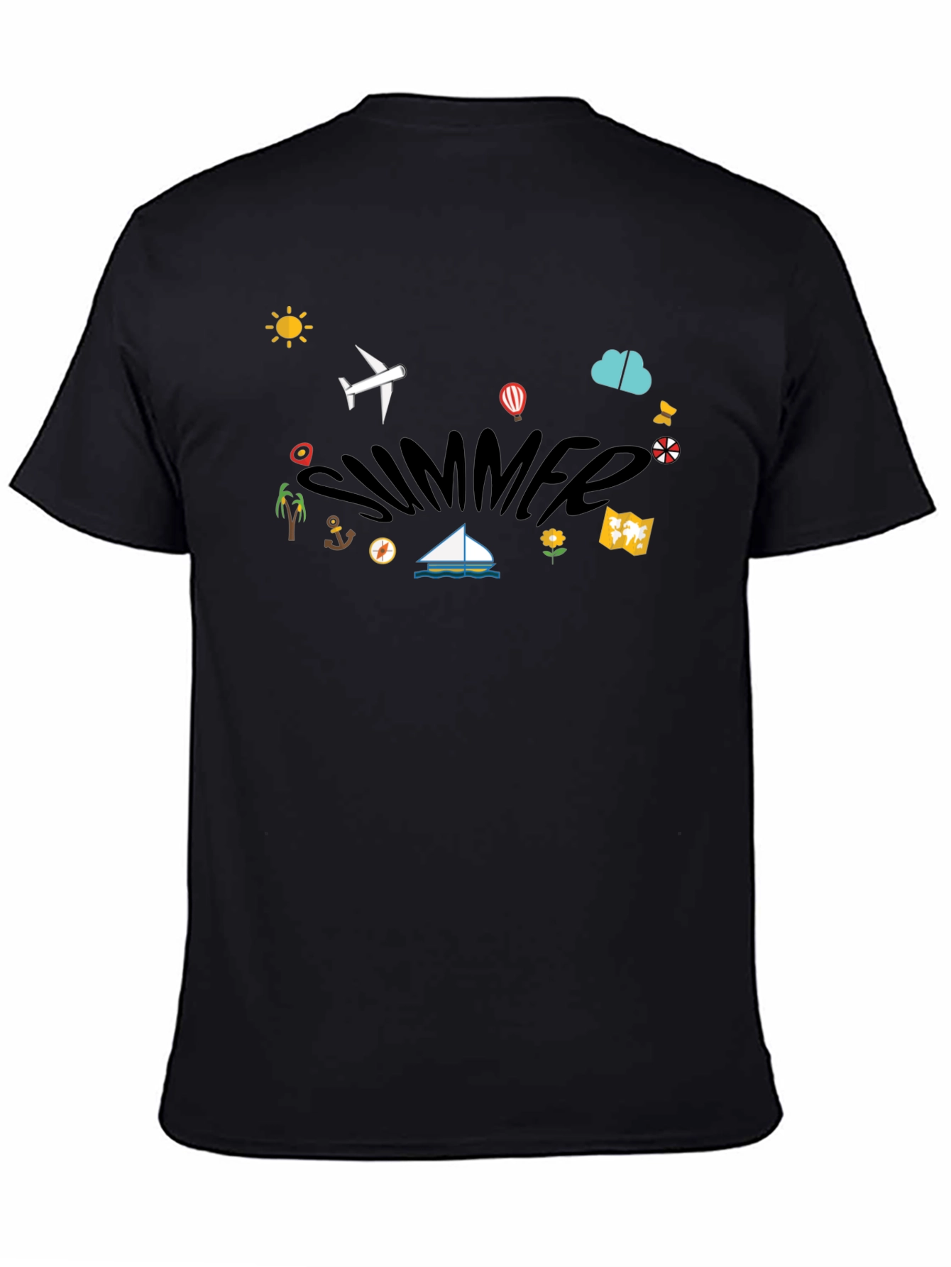 Summer Vacation Graphic T-Shirt - Black