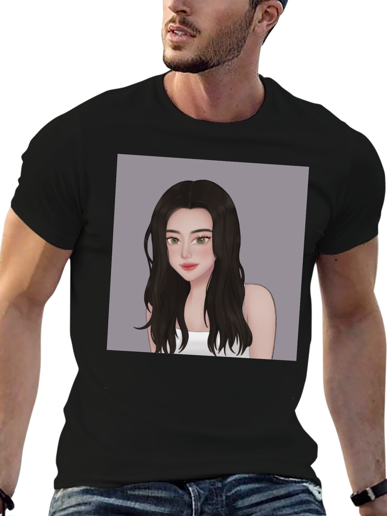 Stylish Black T-Shirt with Anime Girl Graphic
