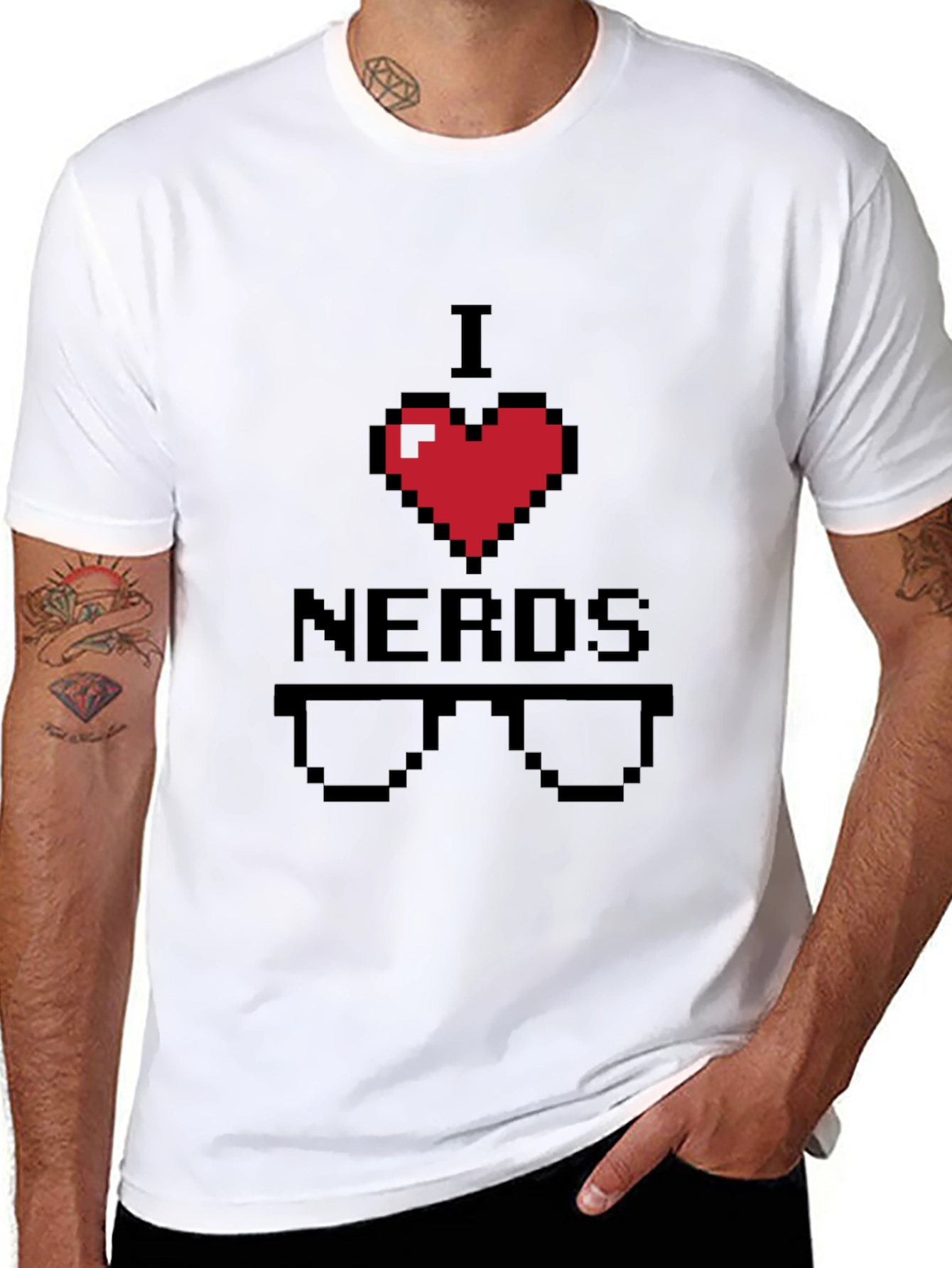 I Heart Nerds Pixel Art Black T-Shirt