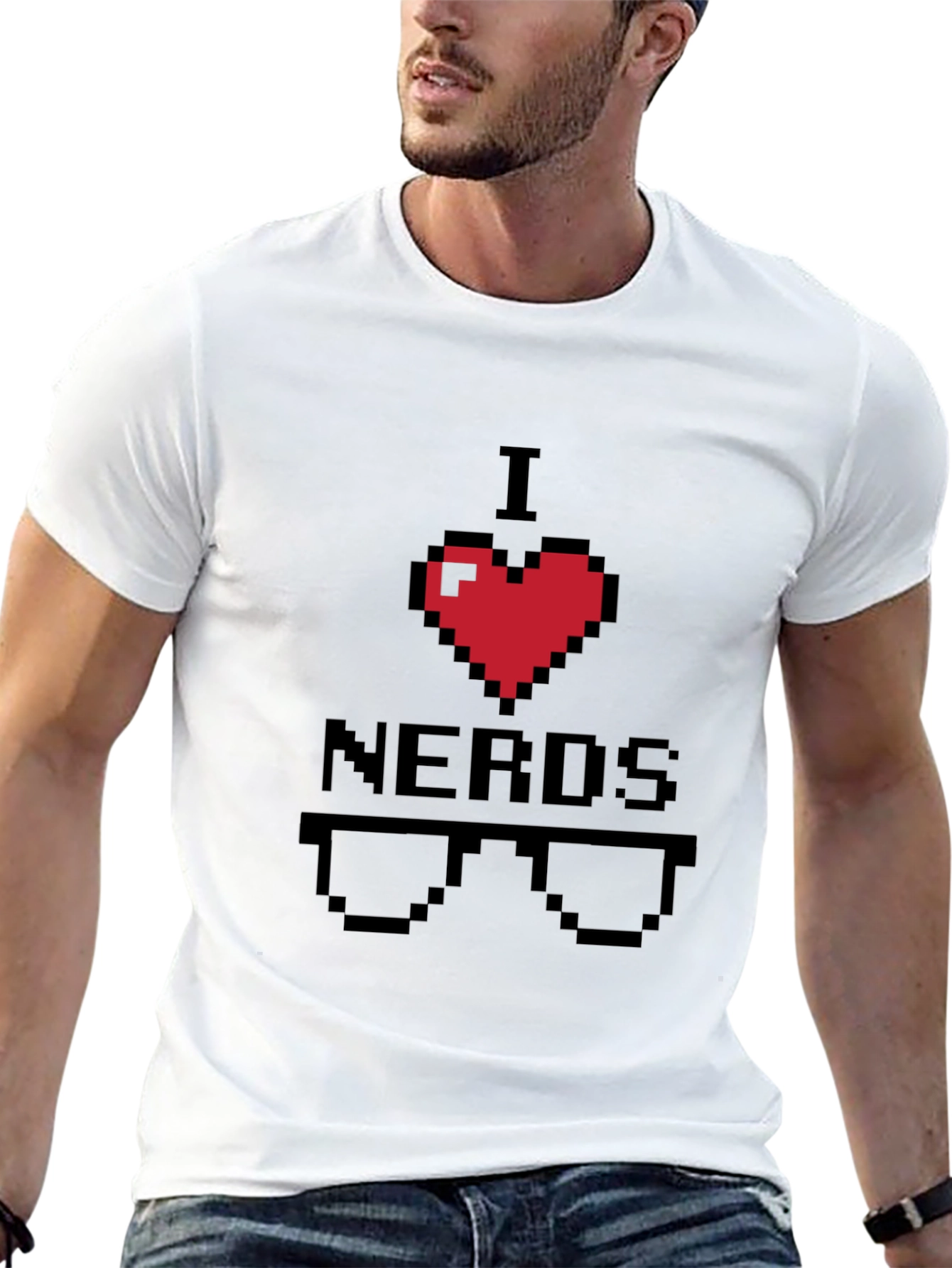 I Heart Nerds Pixel Art Black T-Shirt