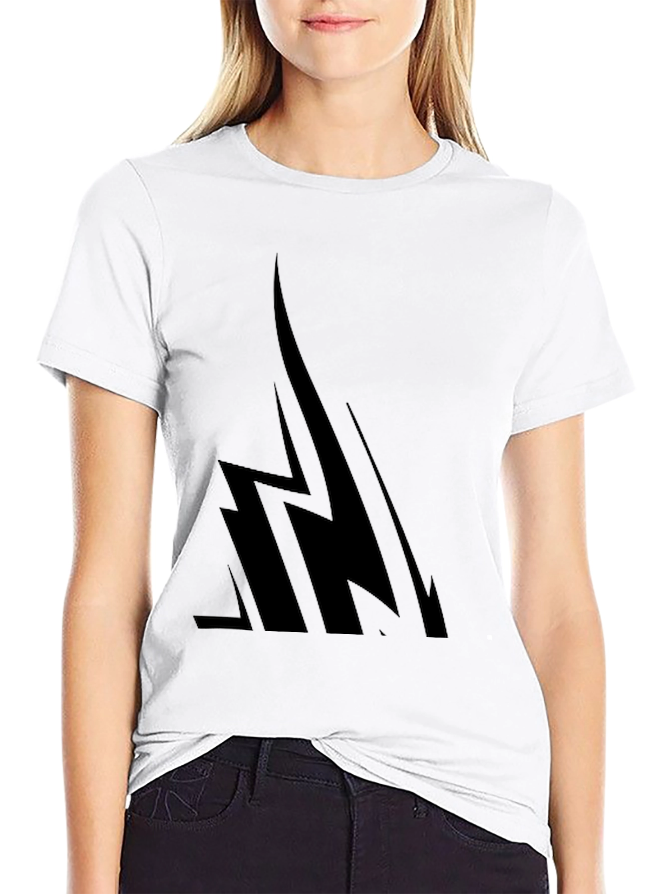 Mens Black Graphic Tee - Abstract Lightning Bolt Design