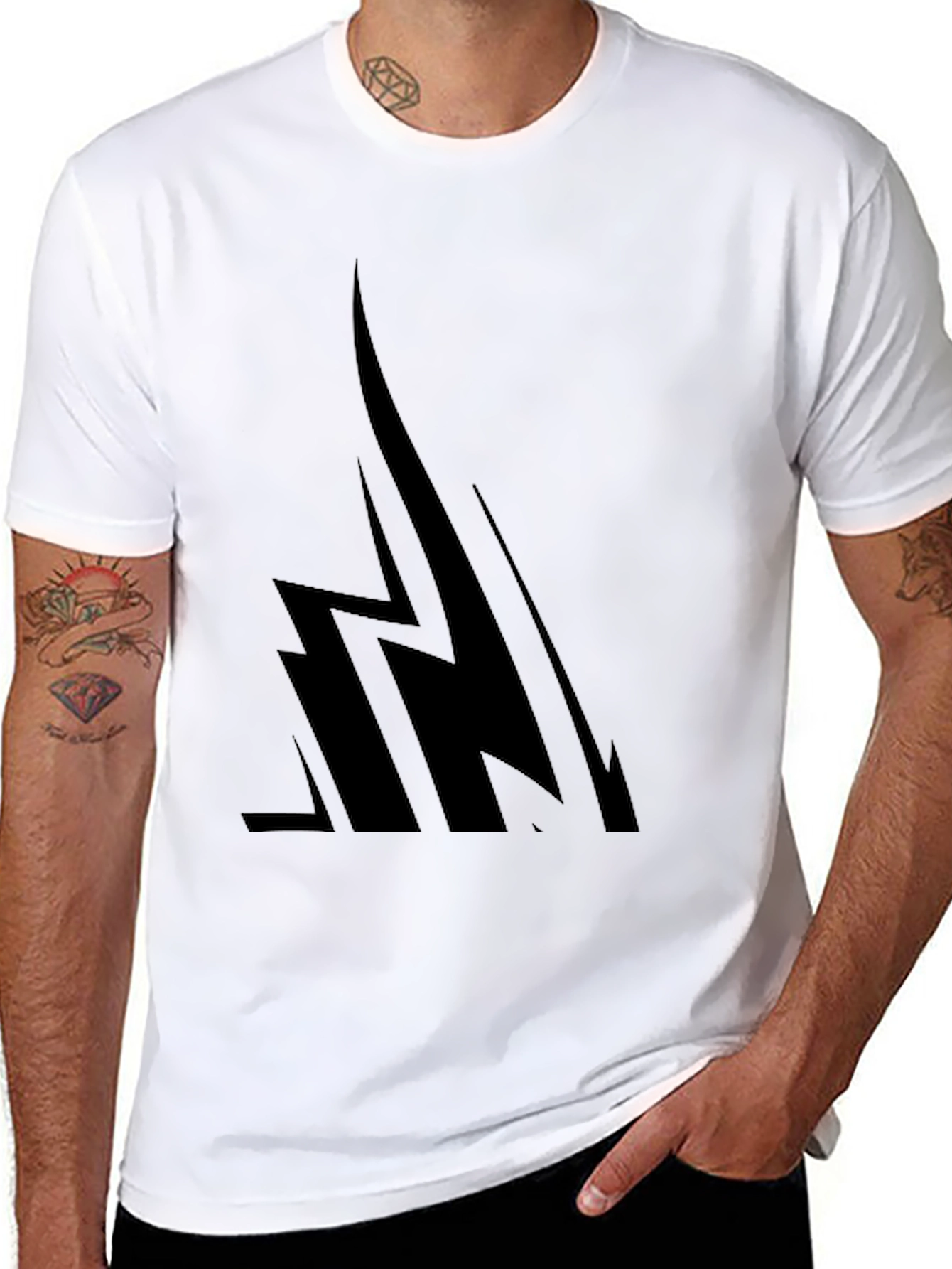 Mens Black Graphic Tee - Abstract Lightning Bolt Design