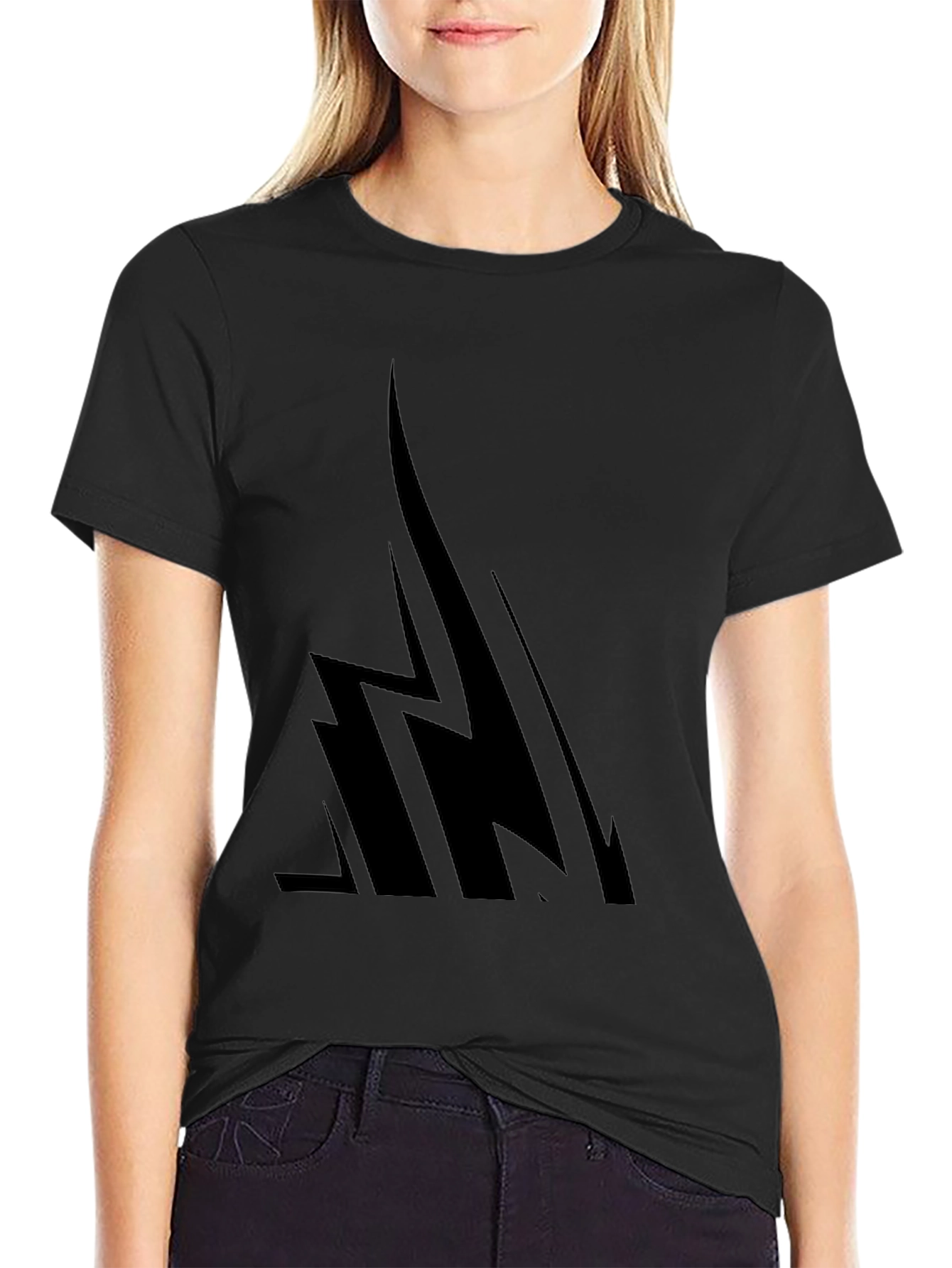 Mens Black Graphic Tee - Abstract Lightning Bolt Design