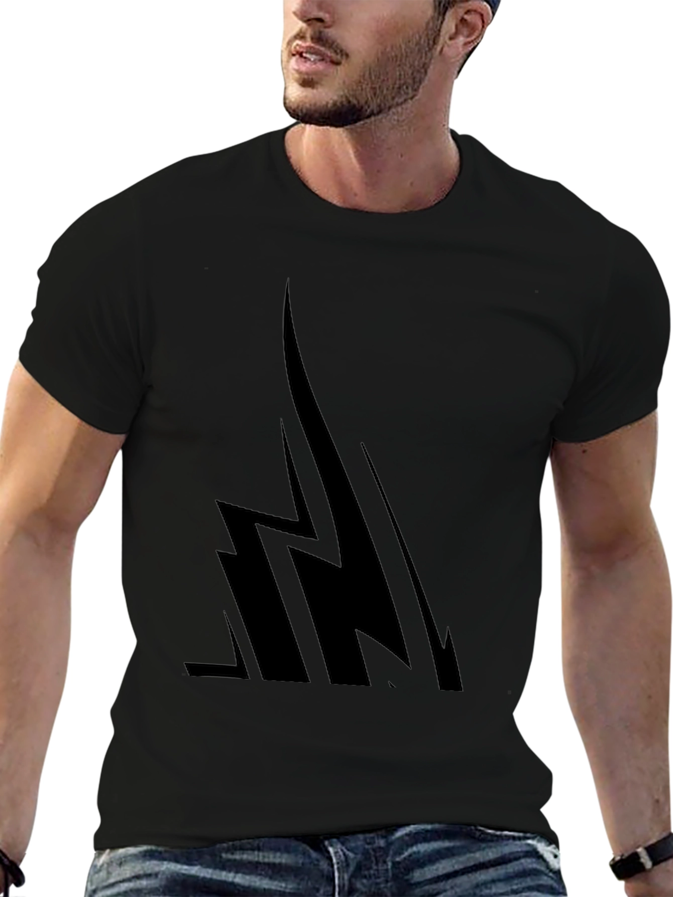 Mens Black Graphic Tee - Abstract Lightning Bolt Design