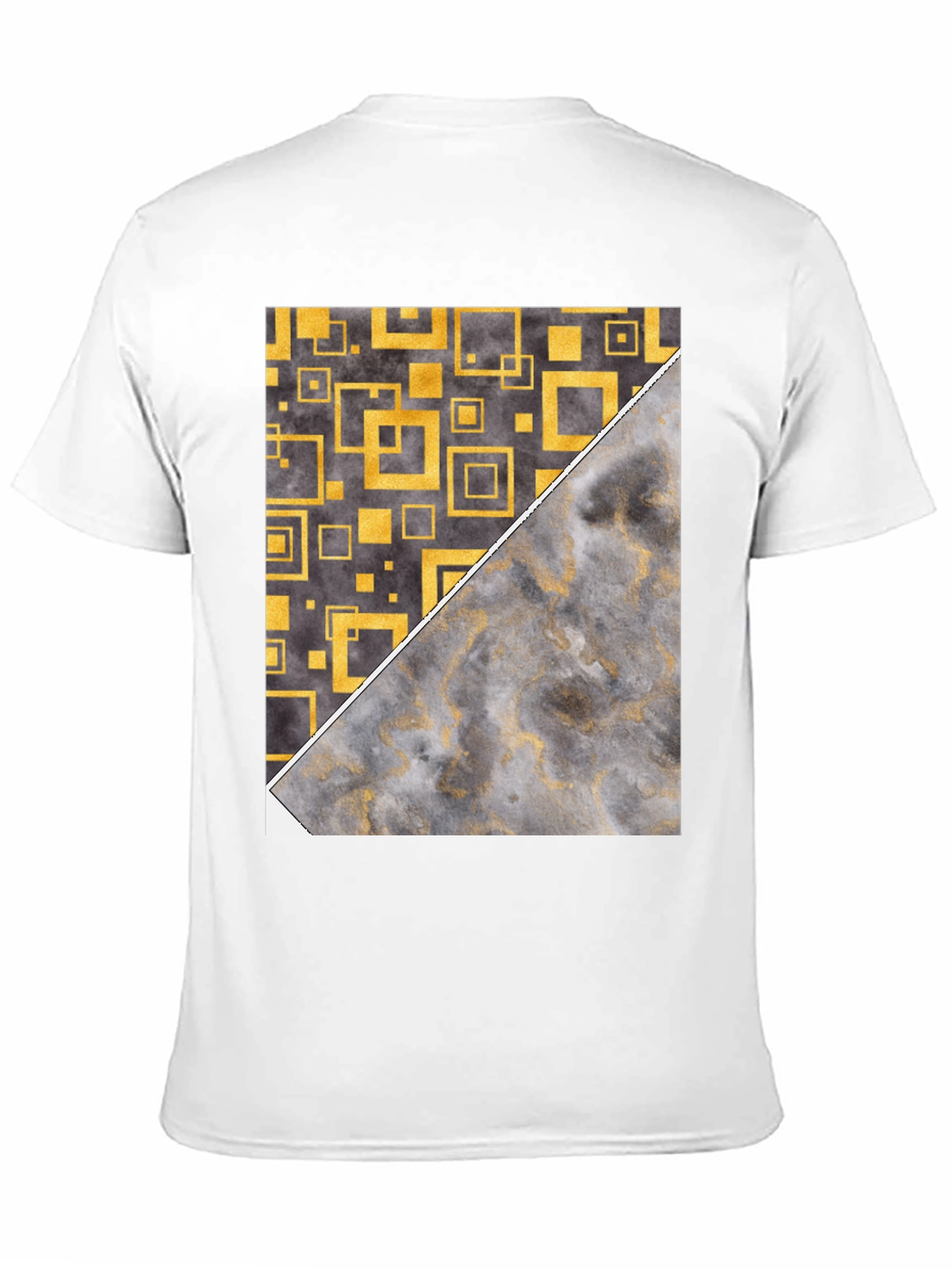 Geometric Gold & Marble Print Black T-Shirt