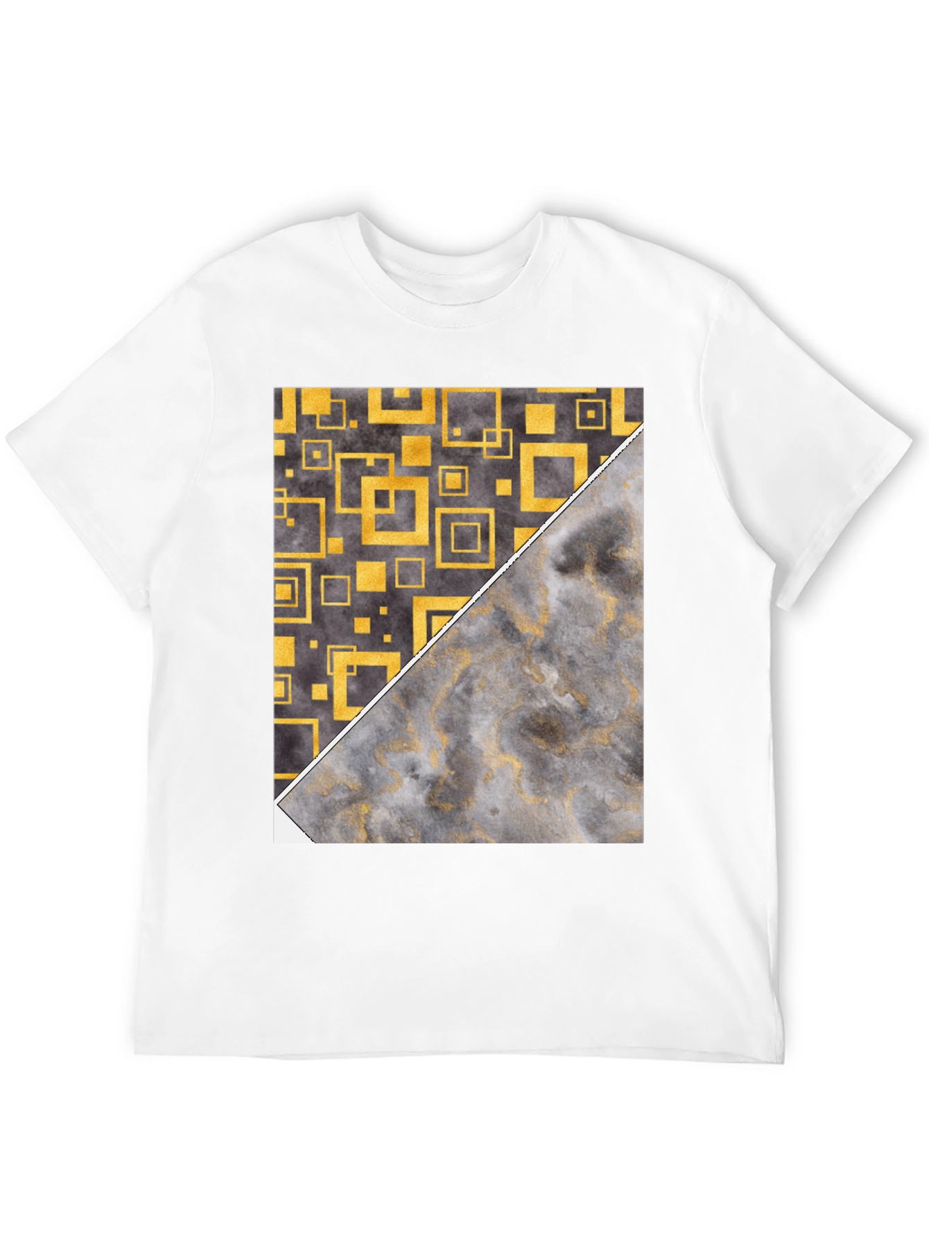 Geometric Gold & Marble Print Black T-Shirt