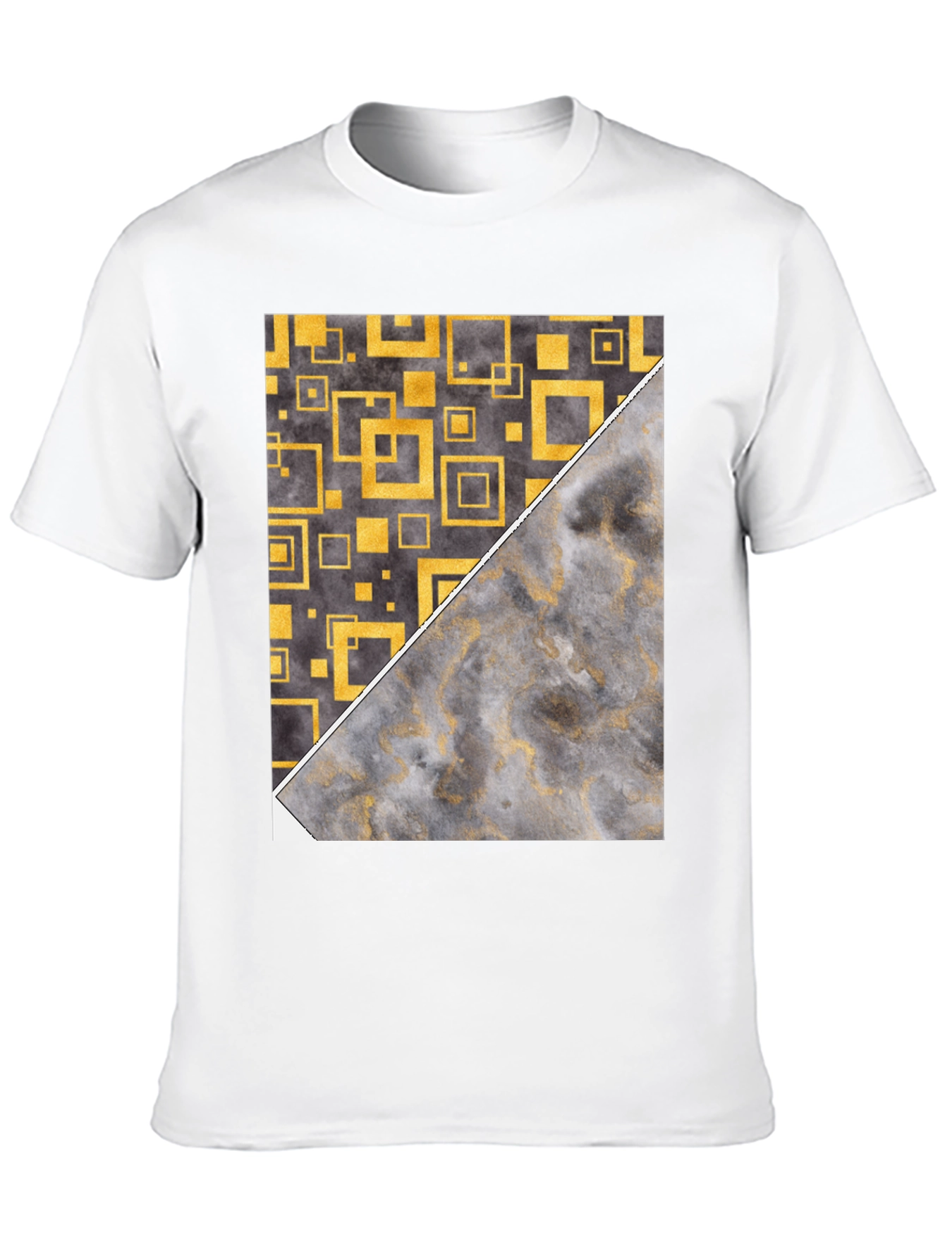 Geometric Gold & Marble Print Black T-Shirt