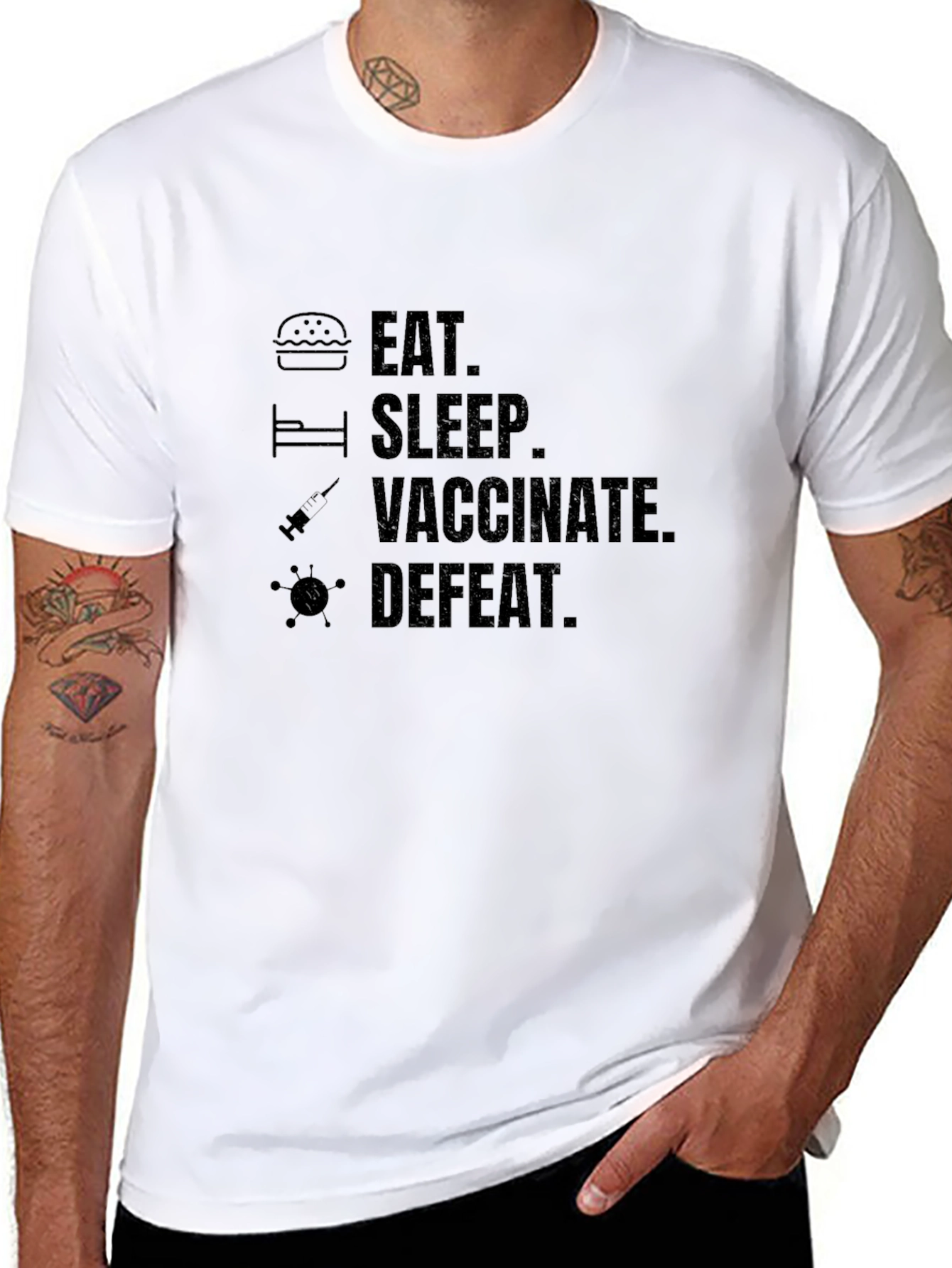 Eat Sleep Vaccinate Defeat Black Graphic Tee