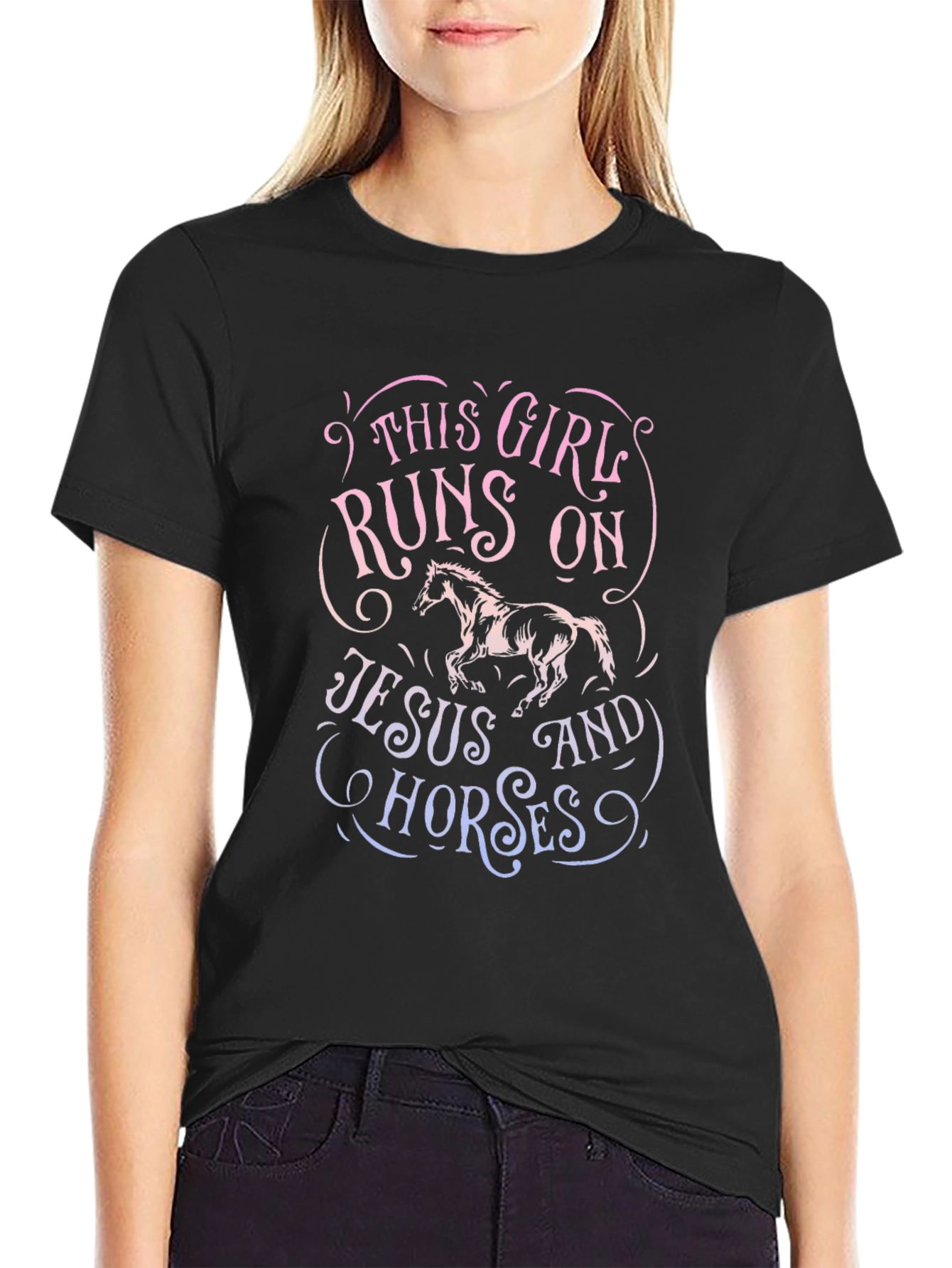 Girl Runs on Jesus and Horses Graphic Tee