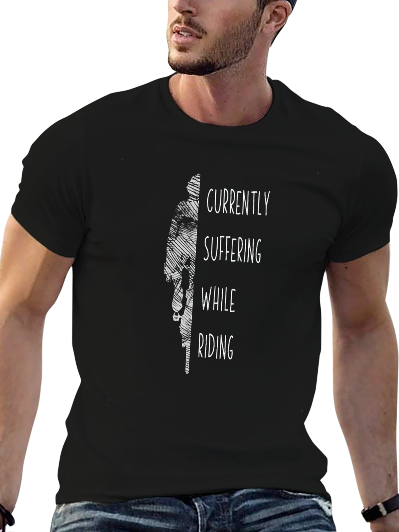 Suffering While Riding Graphic Tee - Black Casual T-Shirt