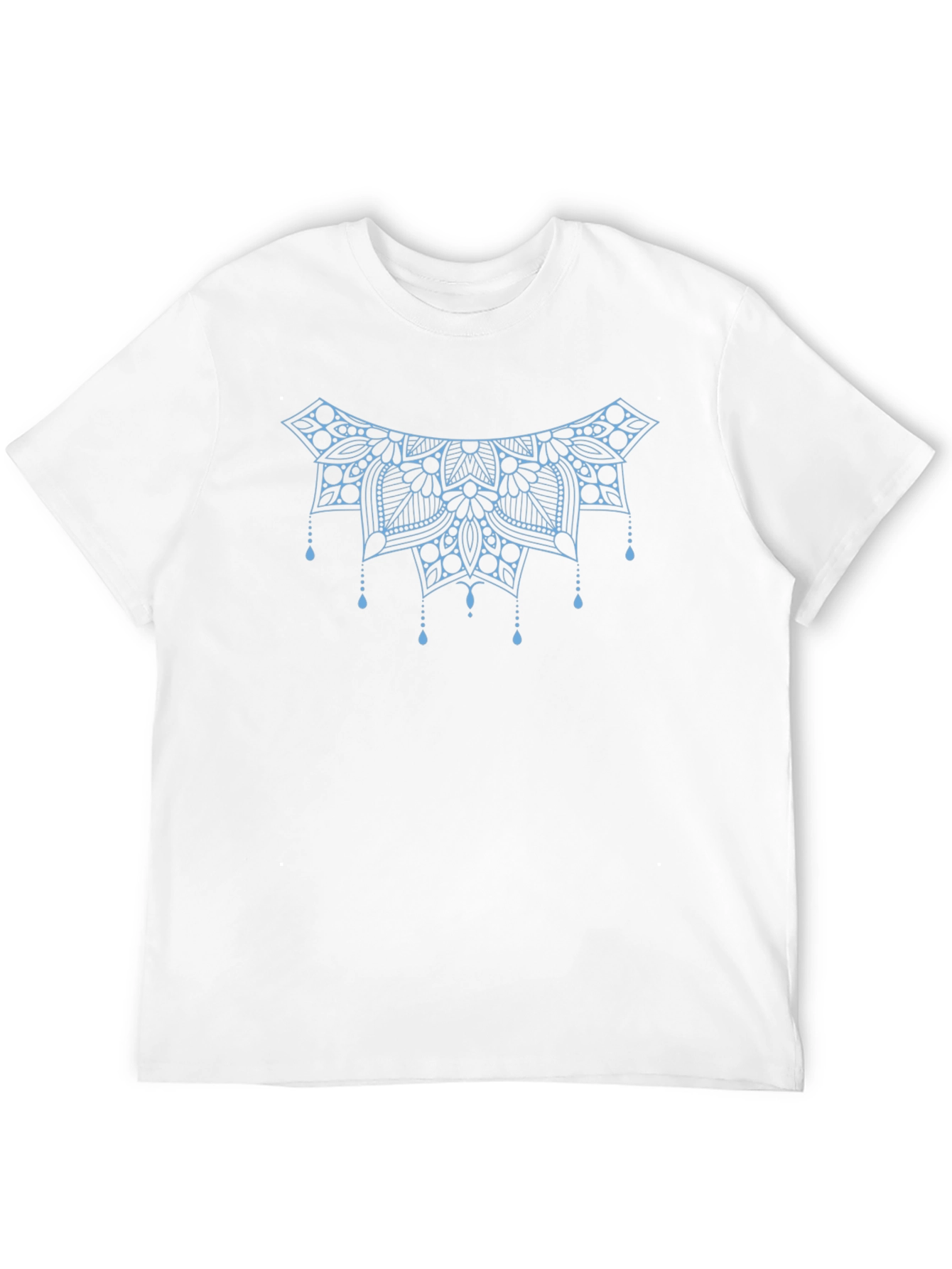 Stylish Black Tee with Light Blue Mandala Design