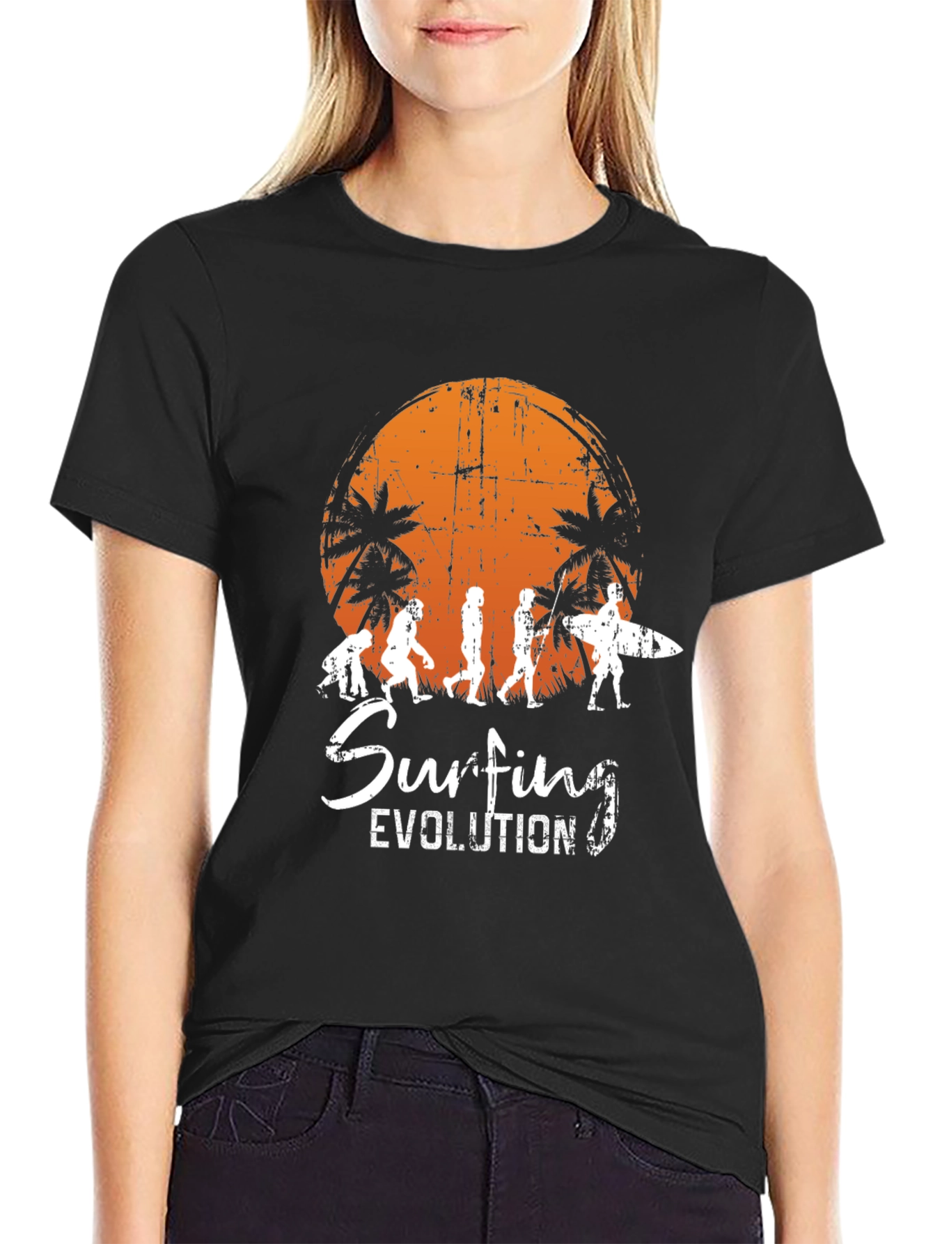 Surfing Evolution Black Graphic Tee