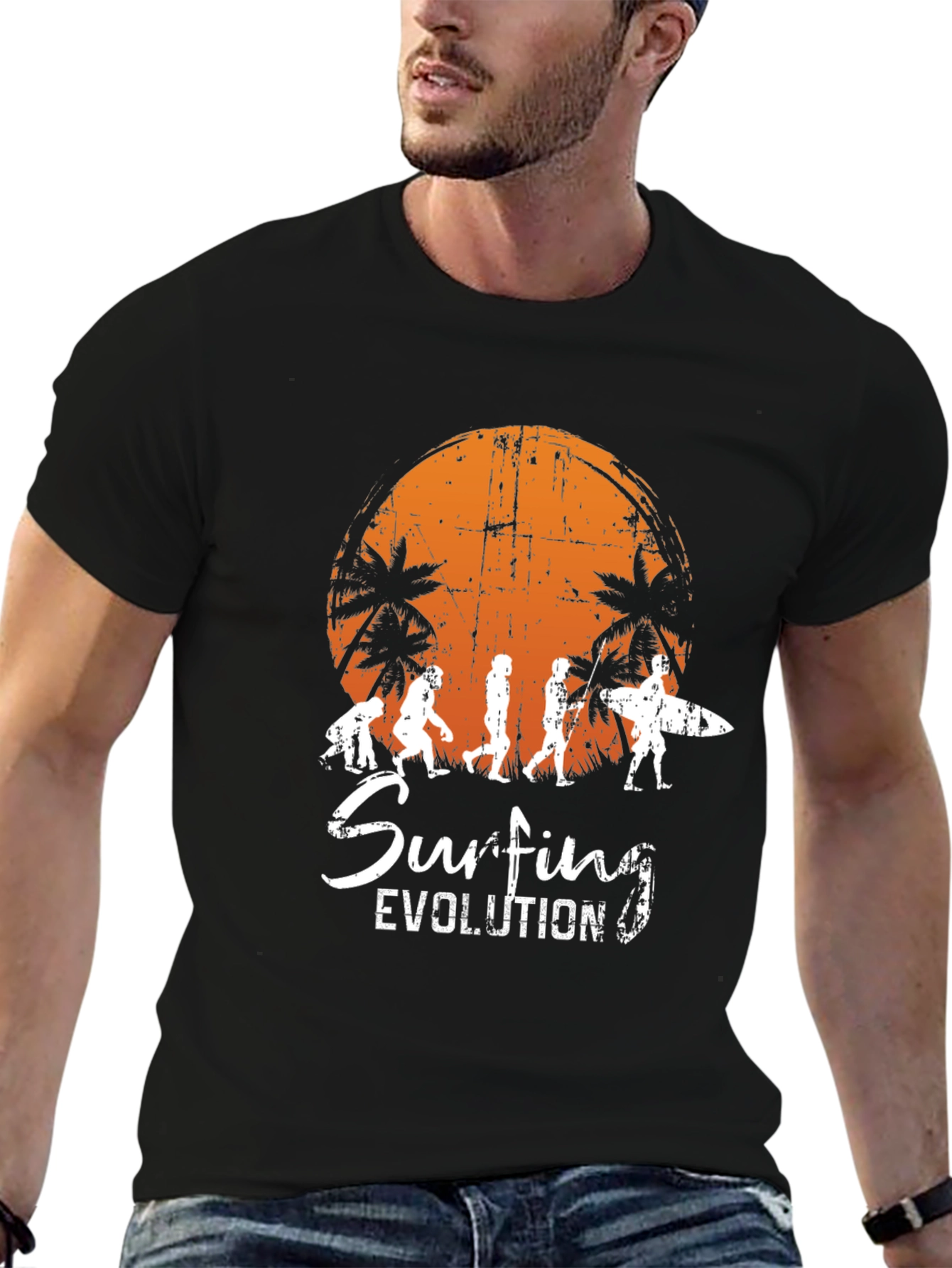 Surfing Evolution Black Graphic Tee