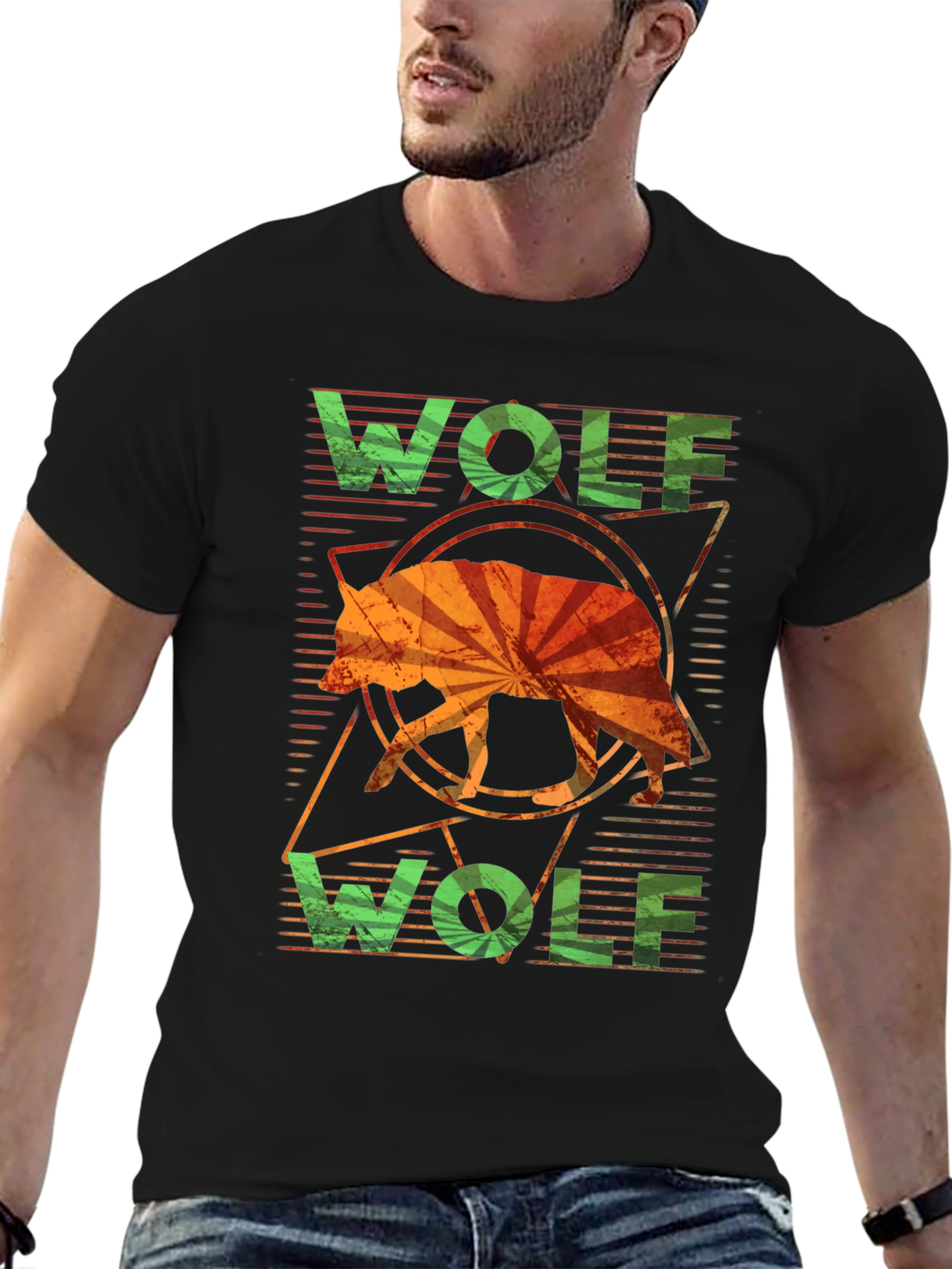 Geometric Wolf Graphic Tee - Stylish Mens Casual T-Shirt