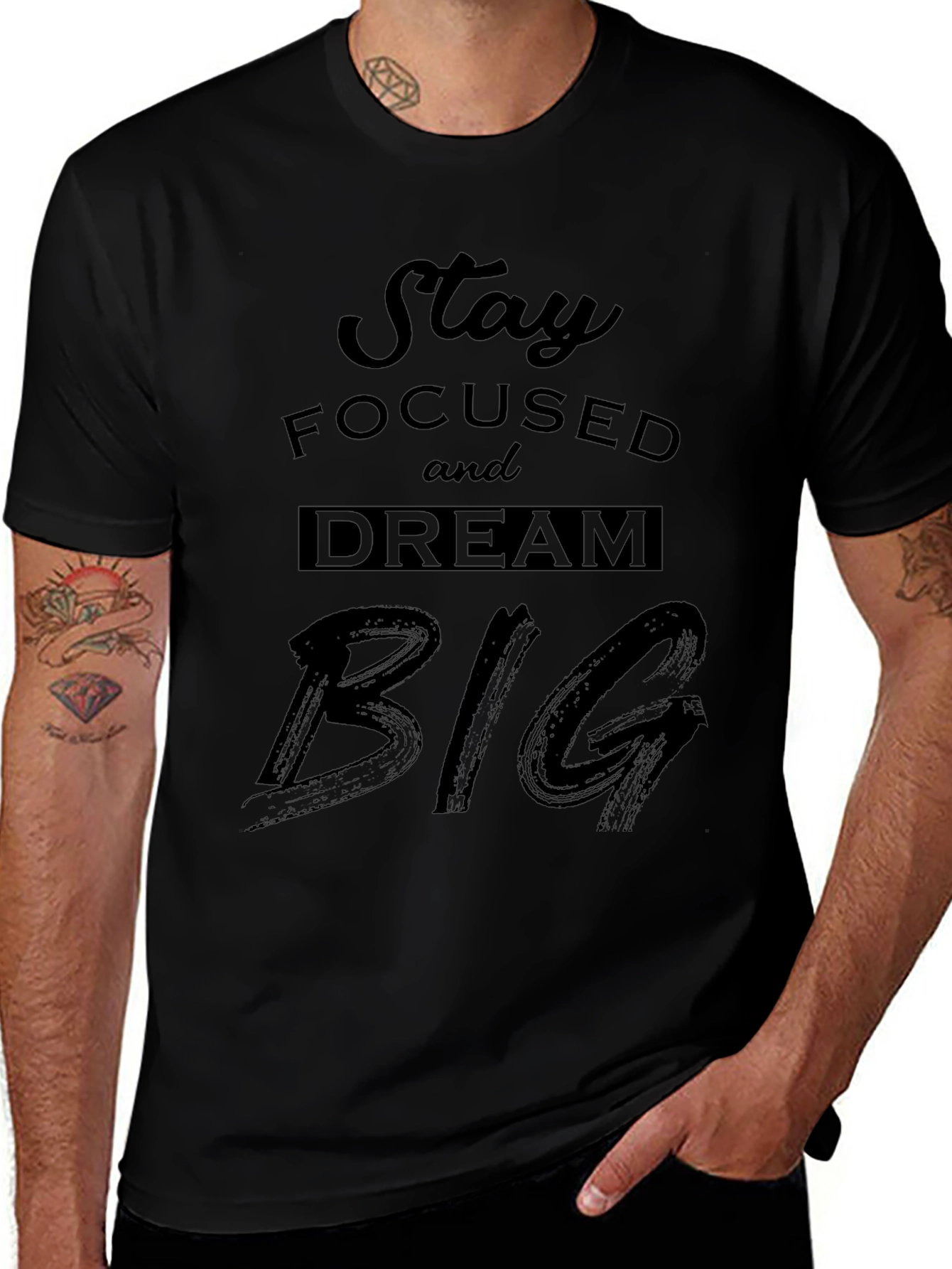 Stay Focused Dream Big Black Graphic Tee