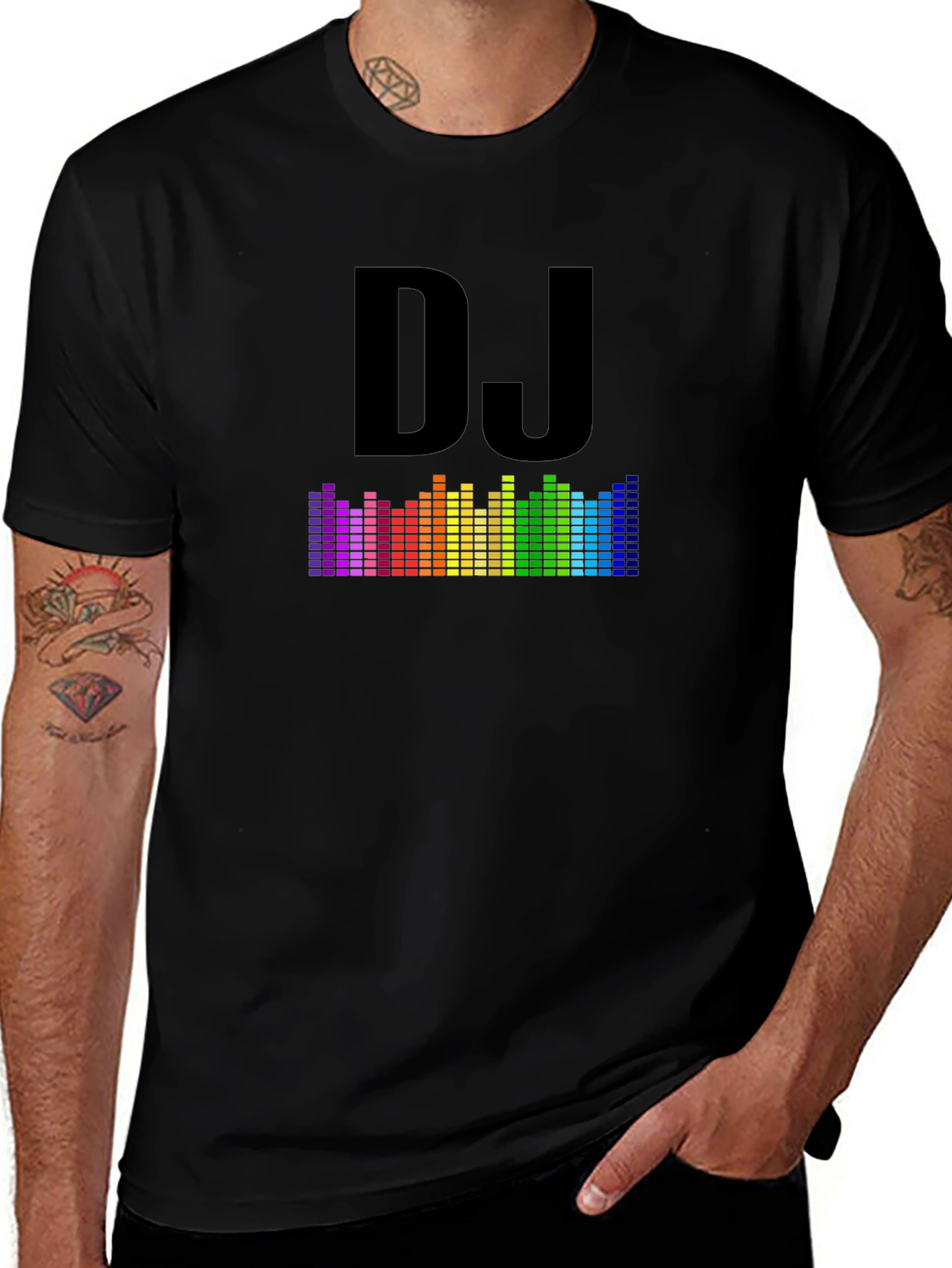 DJ Rainbow Equalizer Black Graphic T-Shirt