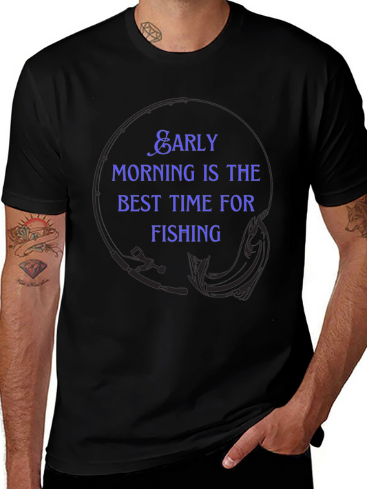 Early Morning Fishing Black T-Shirt