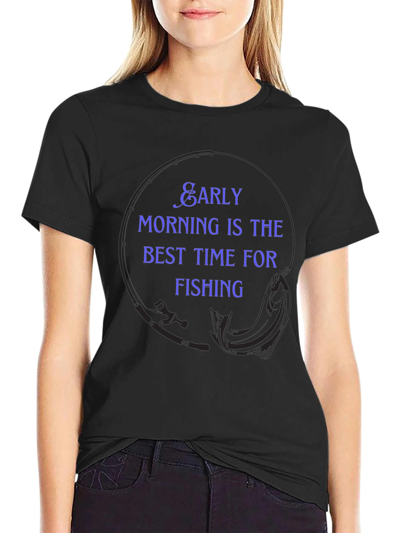 Early Morning Fishing Black T-Shirt