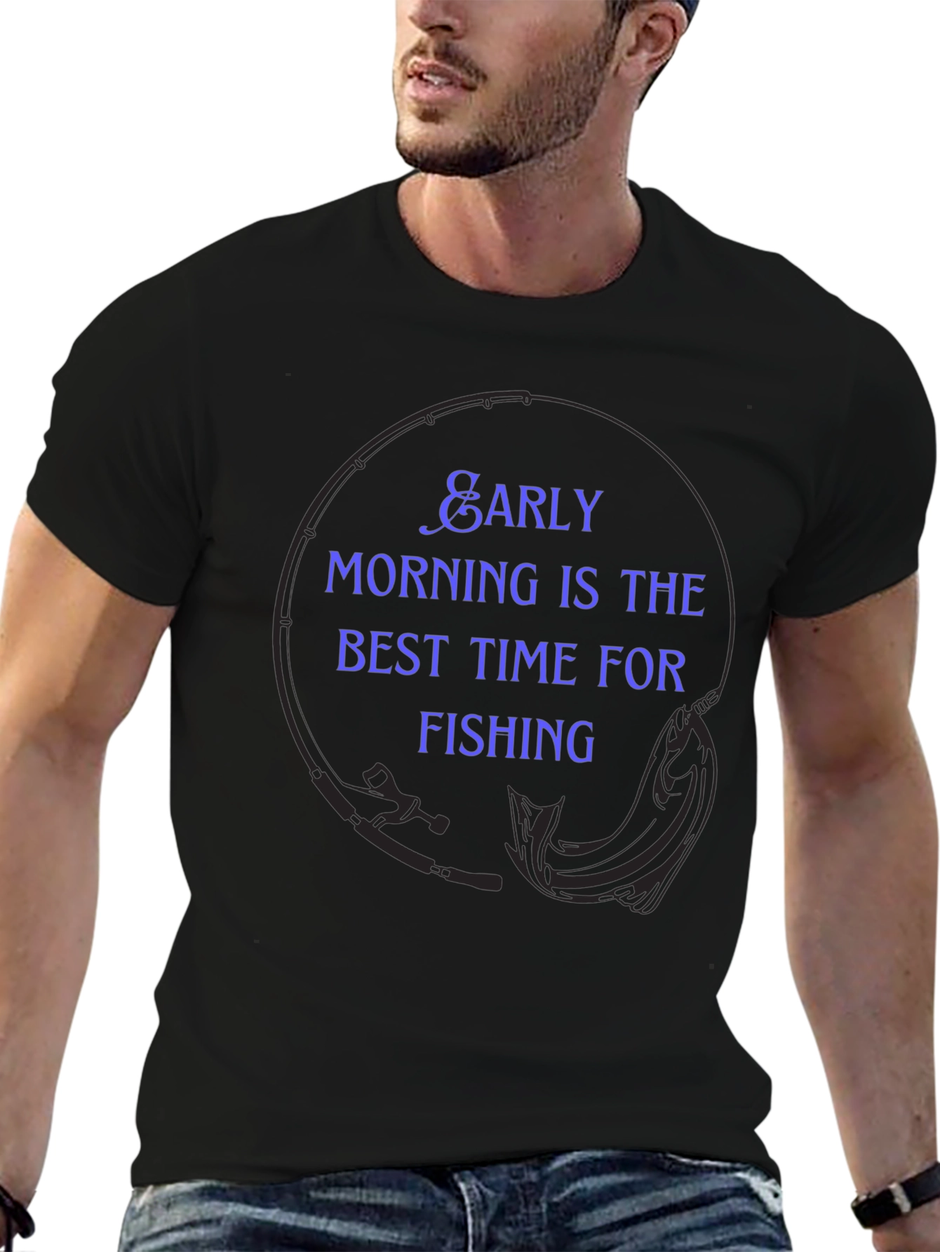 Early Morning Fishing Black T-Shirt