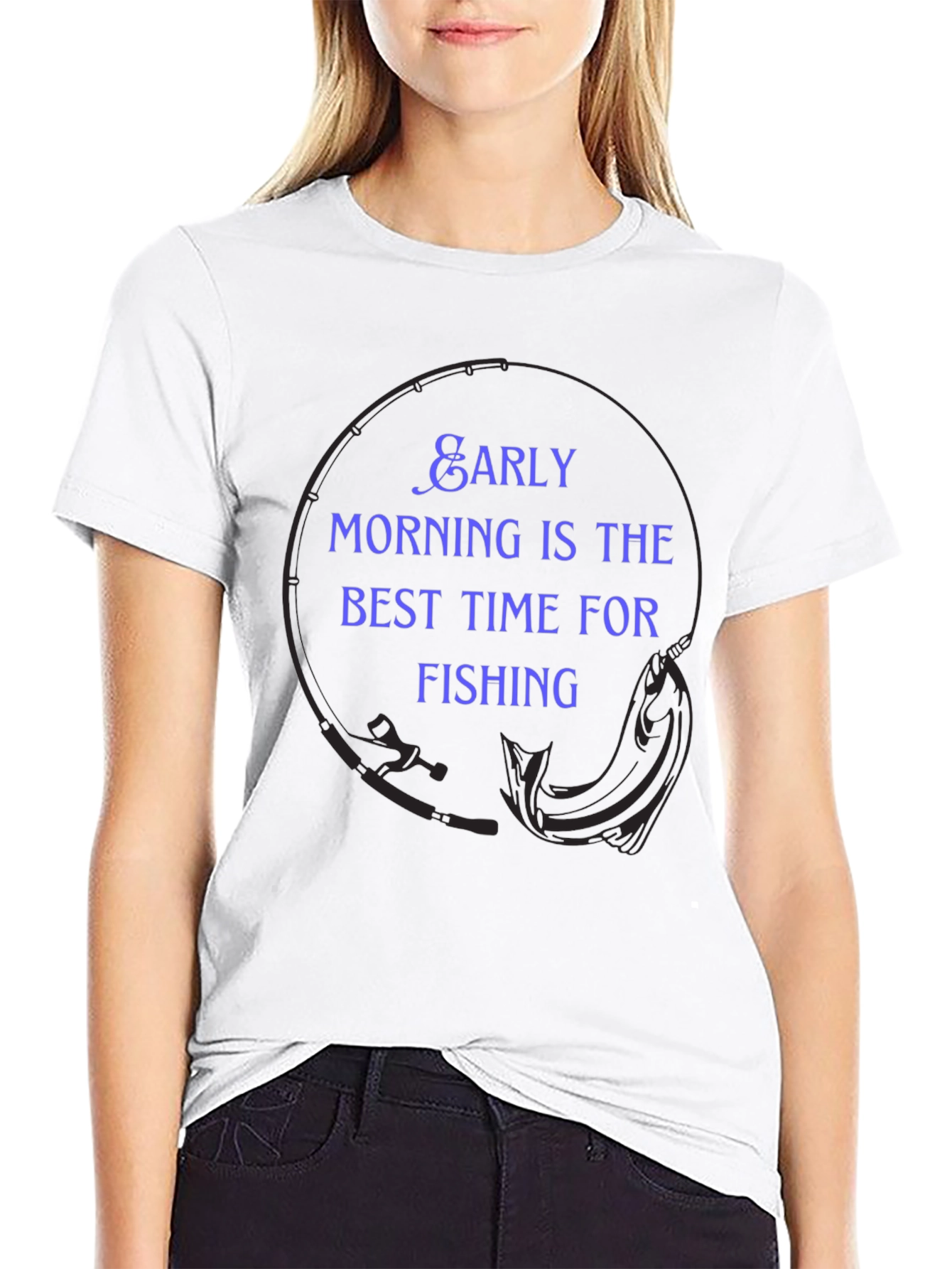 Early Morning Fishing Black T-Shirt