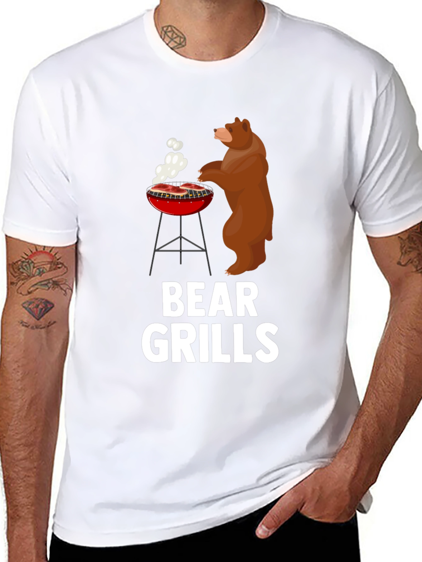 Bear Grills BBQ Graphic Tee - Funny Mens T-Shirt