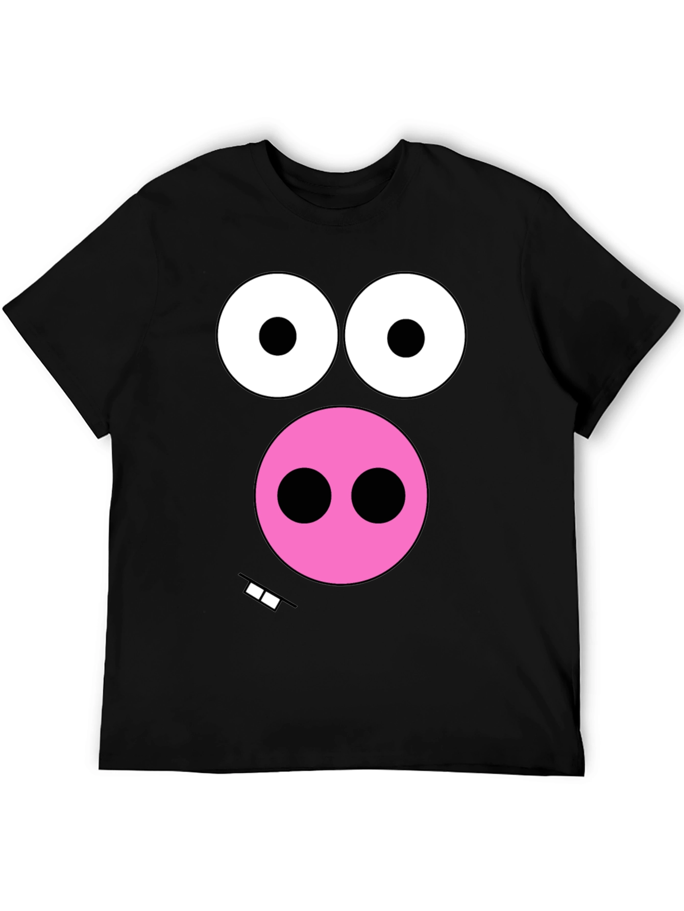 Funny Pig Face Graphic Tee - Black Cotton T-Shirt
