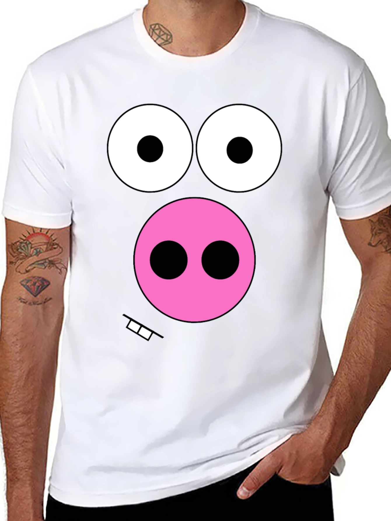 Funny Pig Face Graphic Tee - Black Cotton T-Shirt