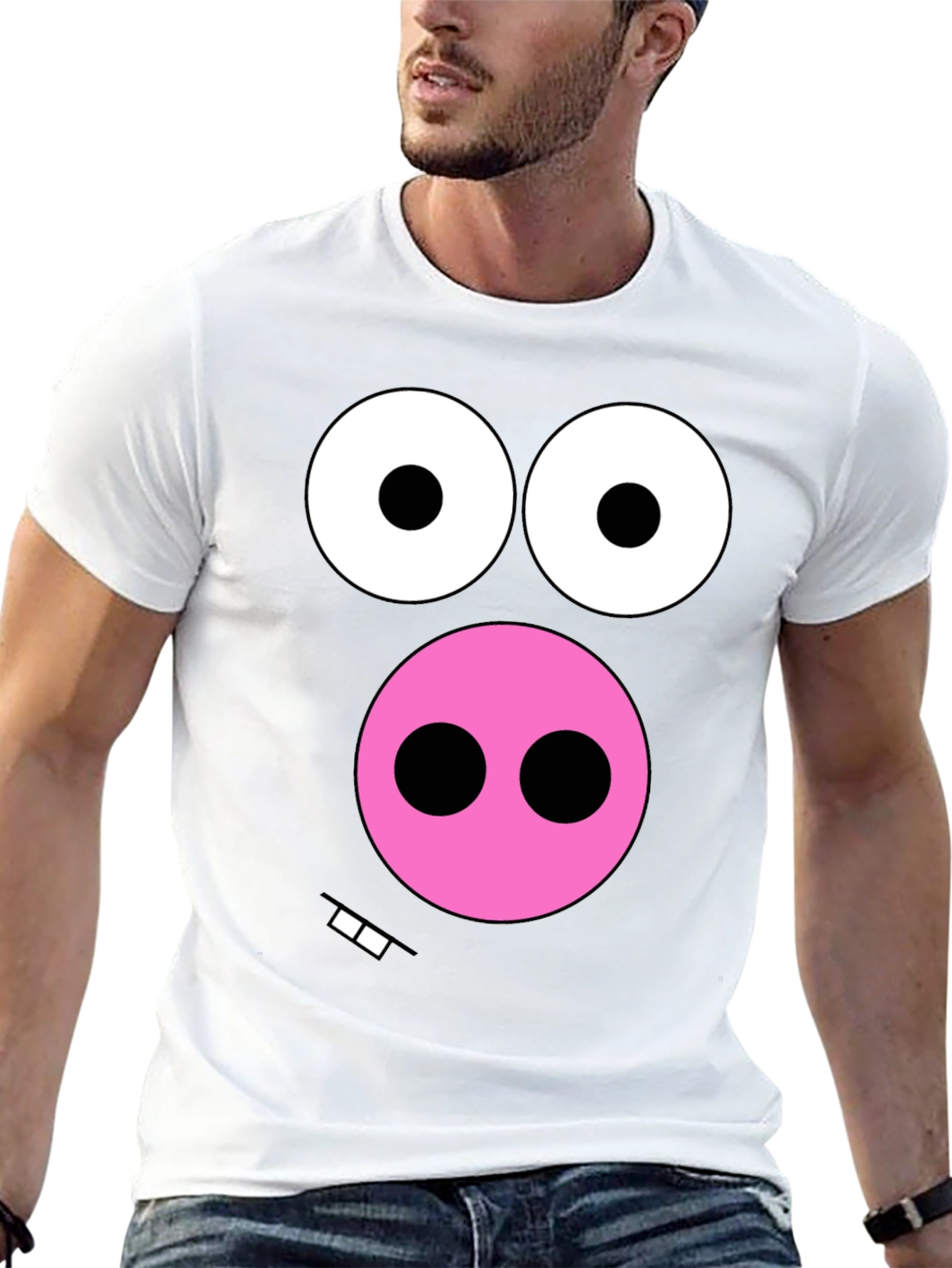 Funny Pig Face Graphic Tee - Black Cotton T-Shirt