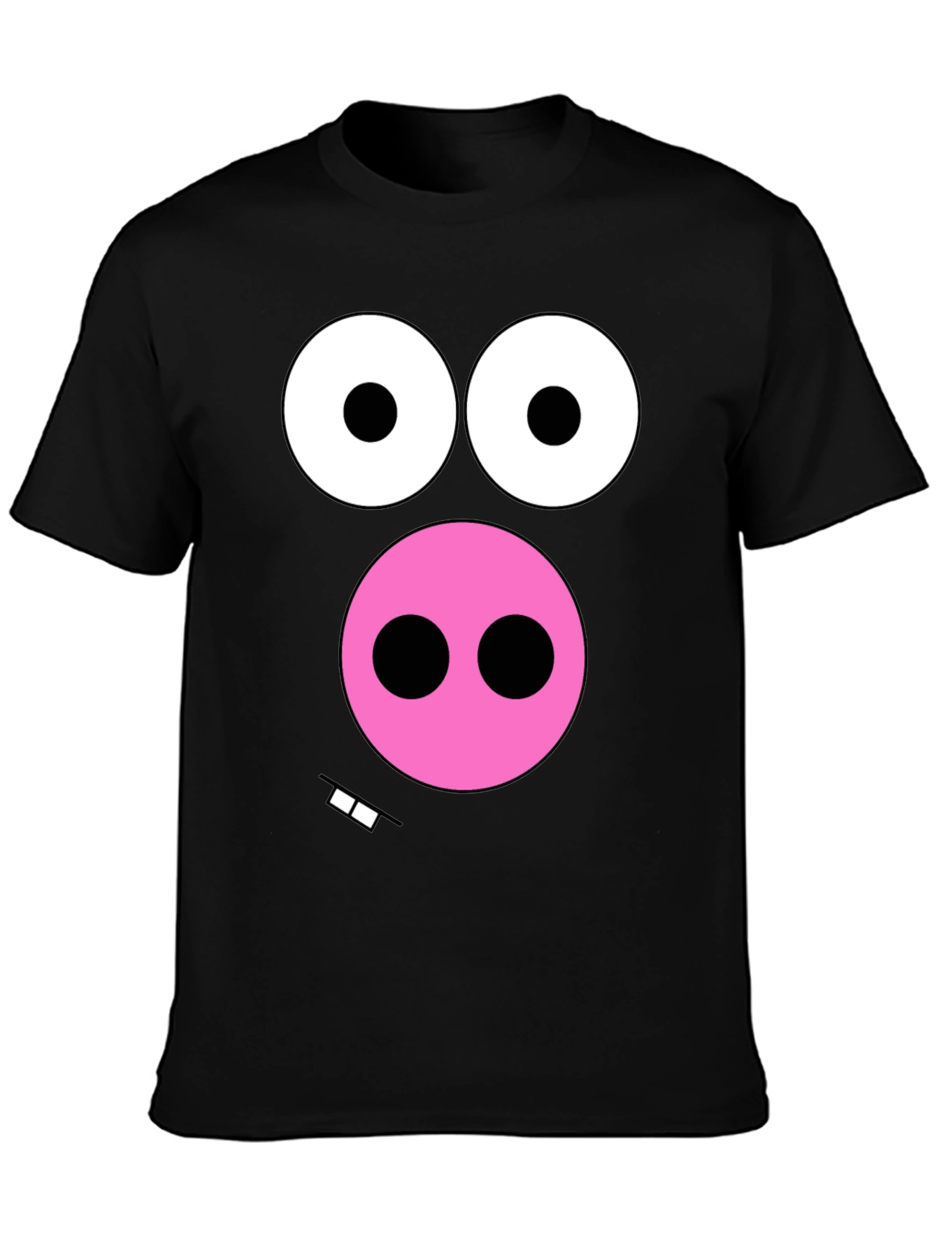 Funny Pig Face Graphic Tee - Black Cotton T-Shirt
