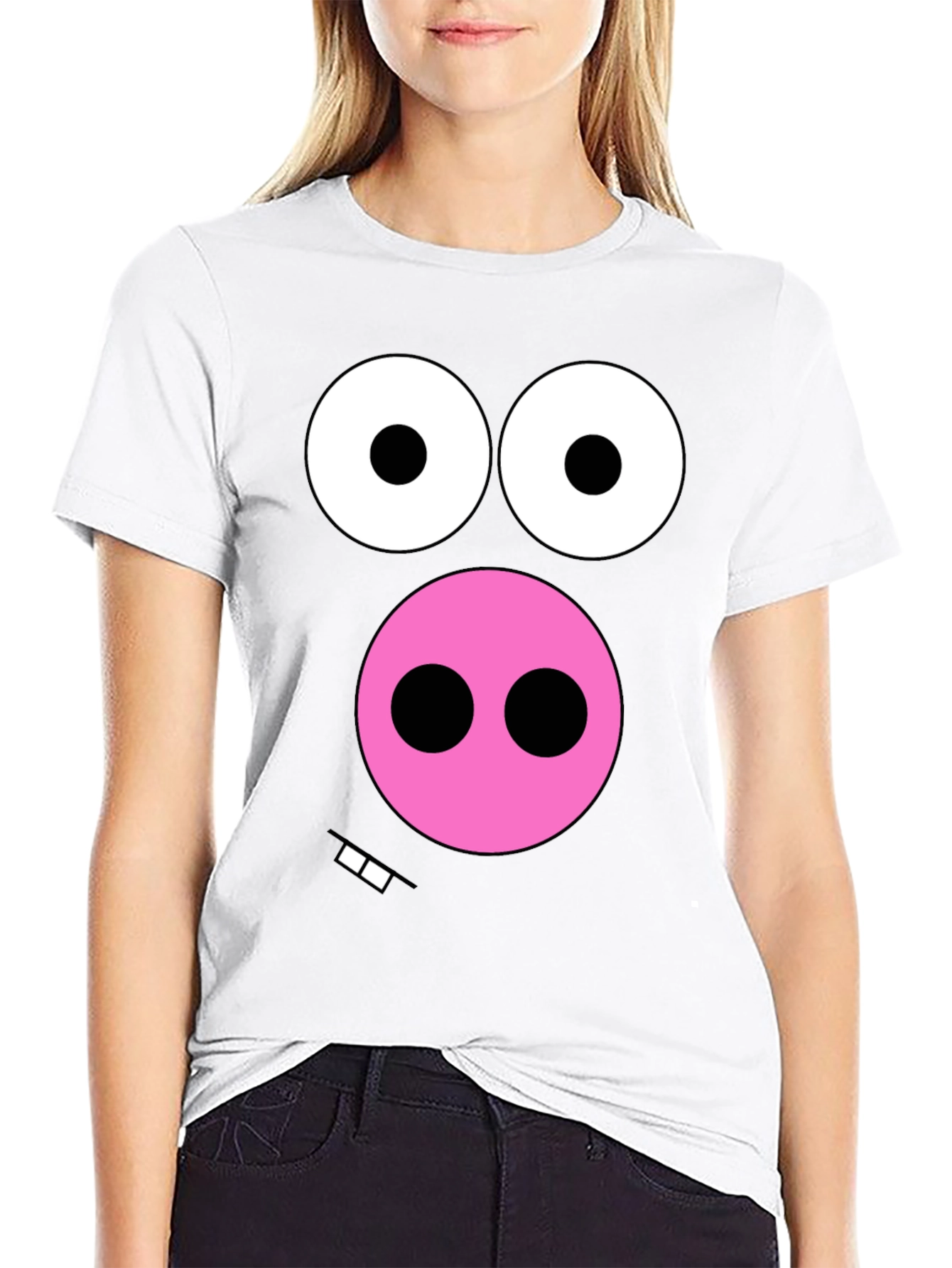 Funny Pig Face Graphic Tee - Black Cotton T-Shirt