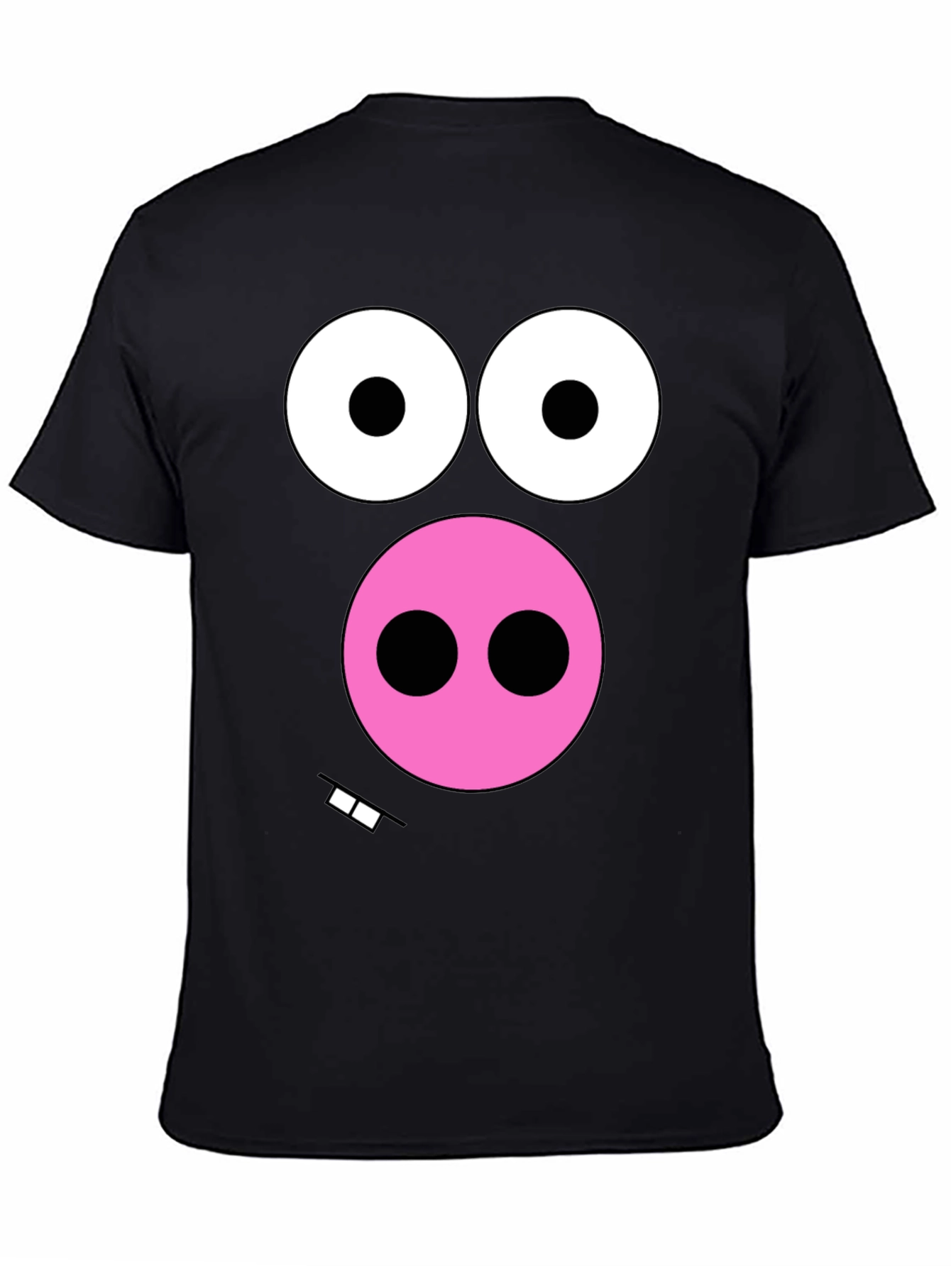 Funny Pig Face Graphic Tee - Black Cotton T-Shirt