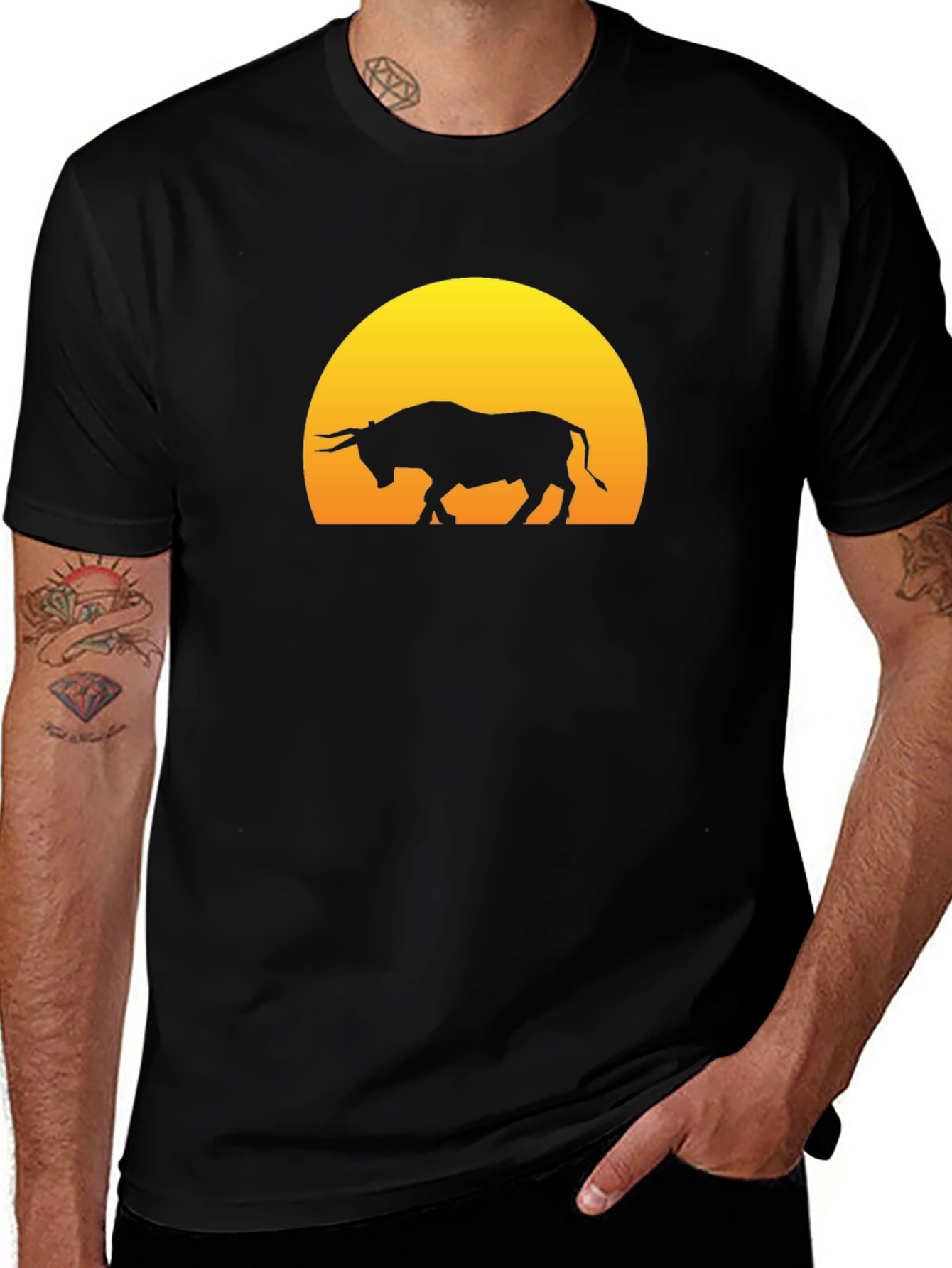 Bull Silhouette Graphic Tee - Black