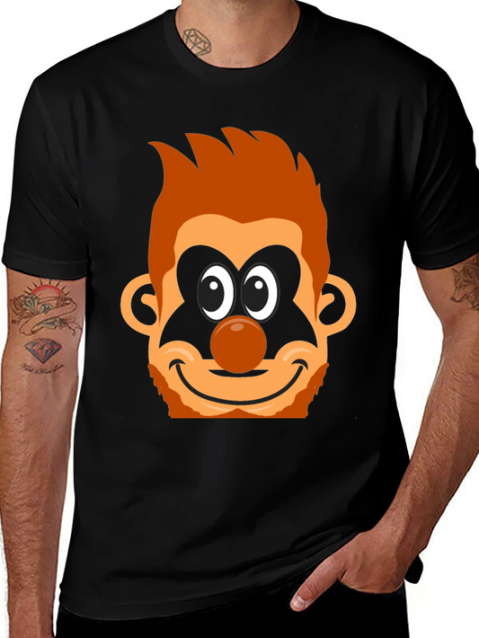 Cartoon Clown Face Graphic Tee - Black Cotton Blend