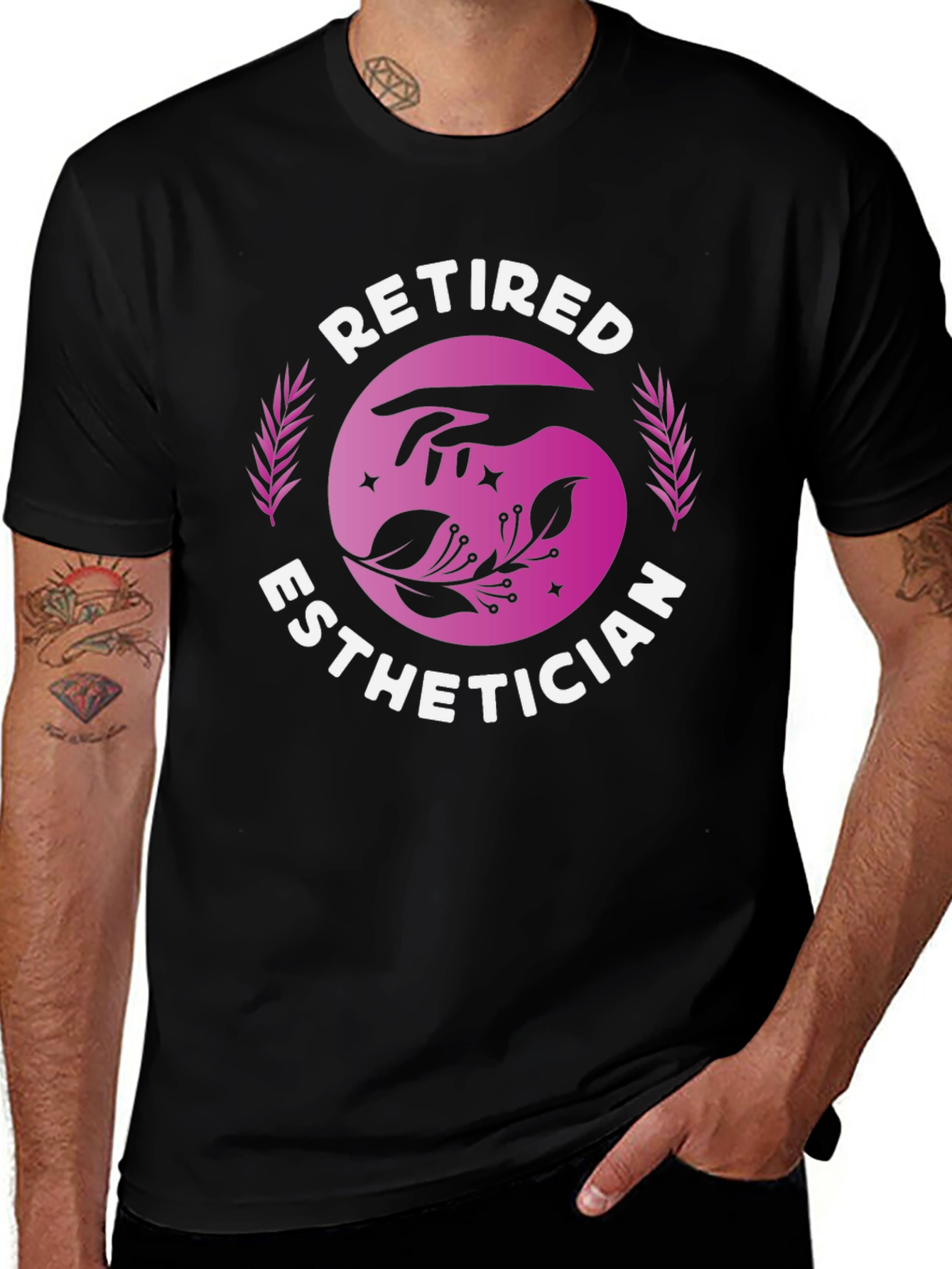 Retired Esthetician T-Shirt: Hand & Floral Design