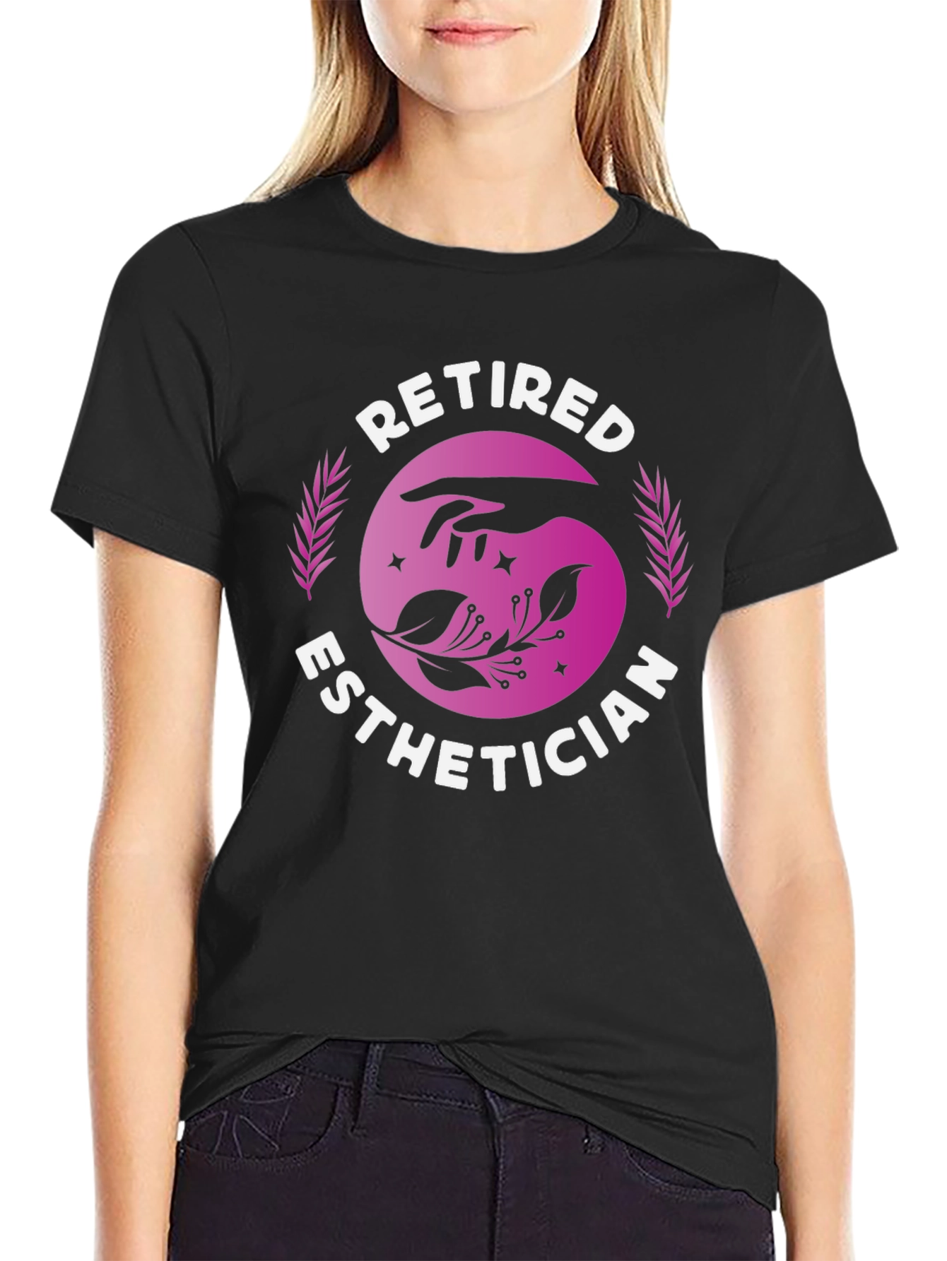 Retired Esthetician T-Shirt: Hand & Floral Design