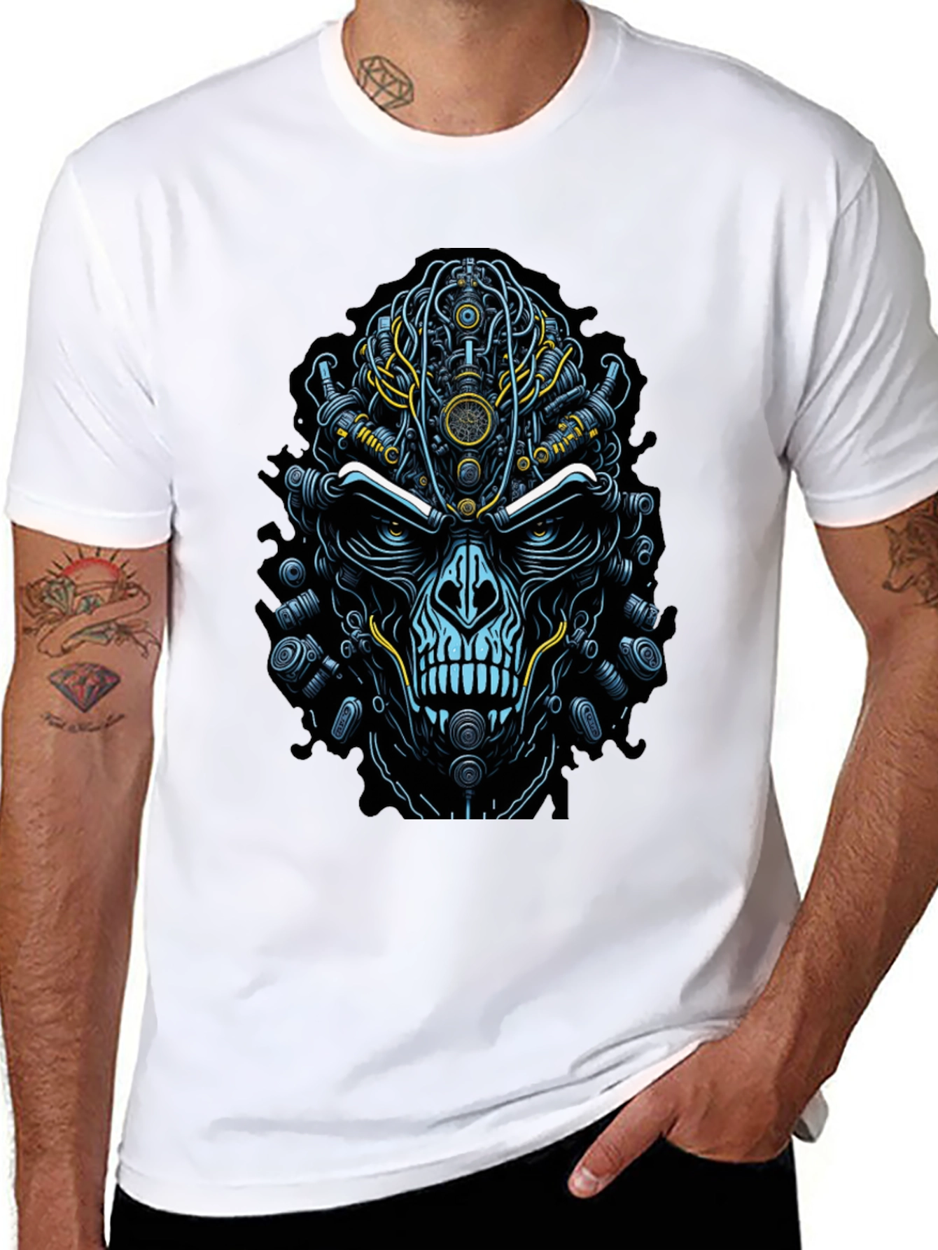 Steampunk Skull Graphic T-Shirt - Edgy Robot Design