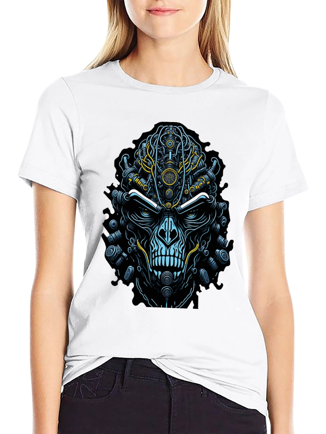 Steampunk Skull Graphic T-Shirt - Edgy Robot Design