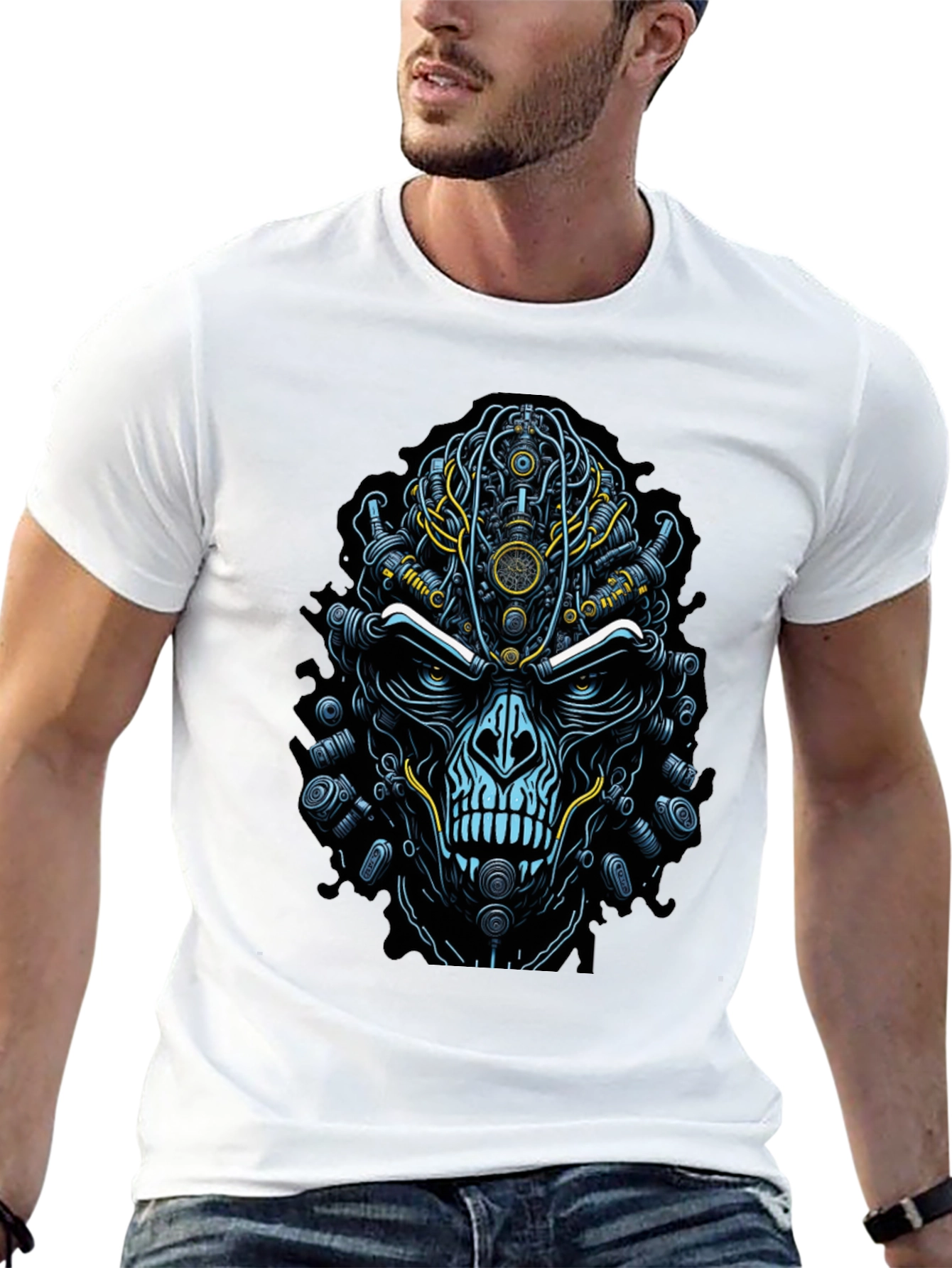 Steampunk Skull Graphic T-Shirt - Edgy Robot Design